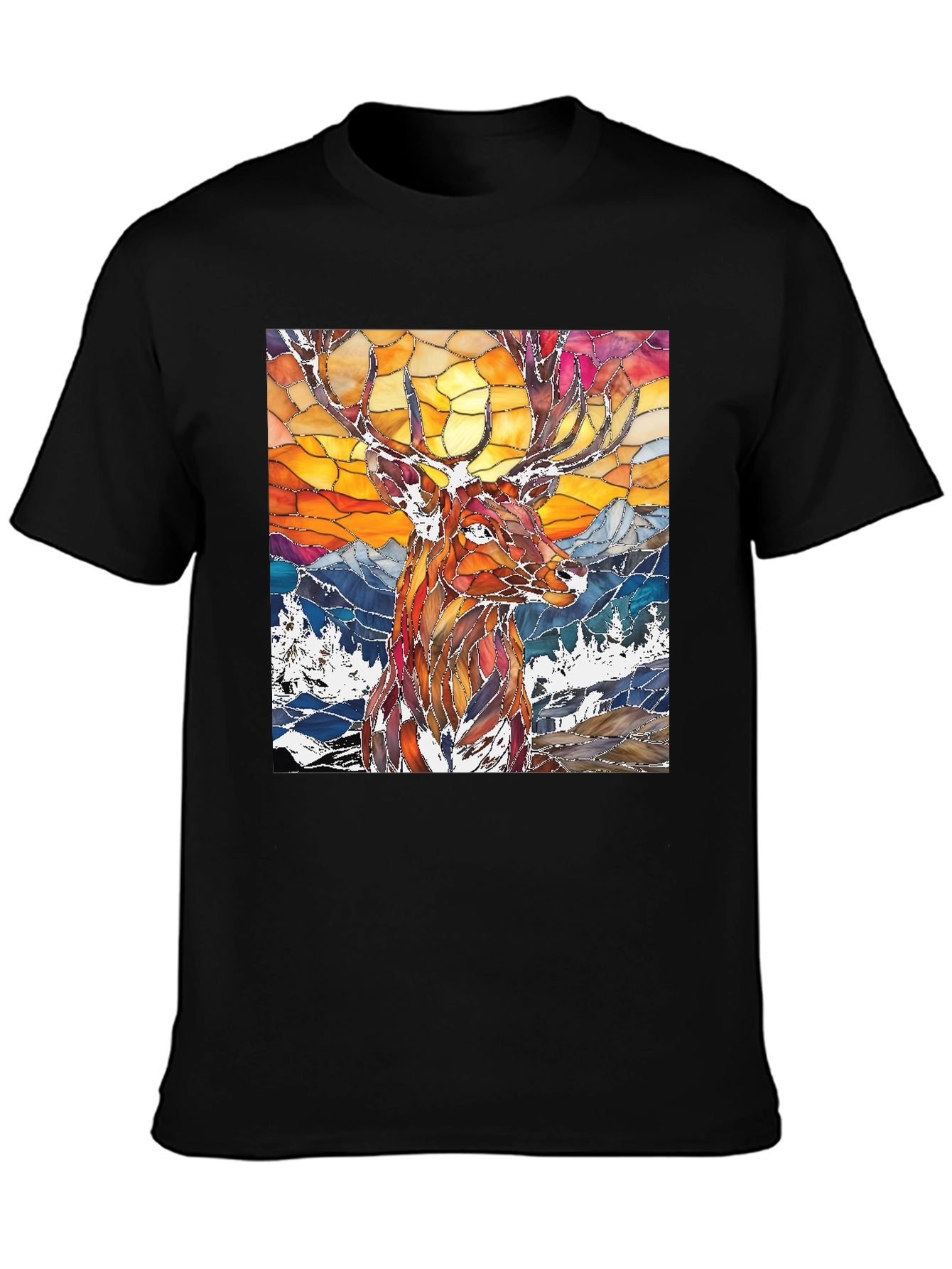 Stained Glass Deer Graphic Tee - Mens Black T-Shirt