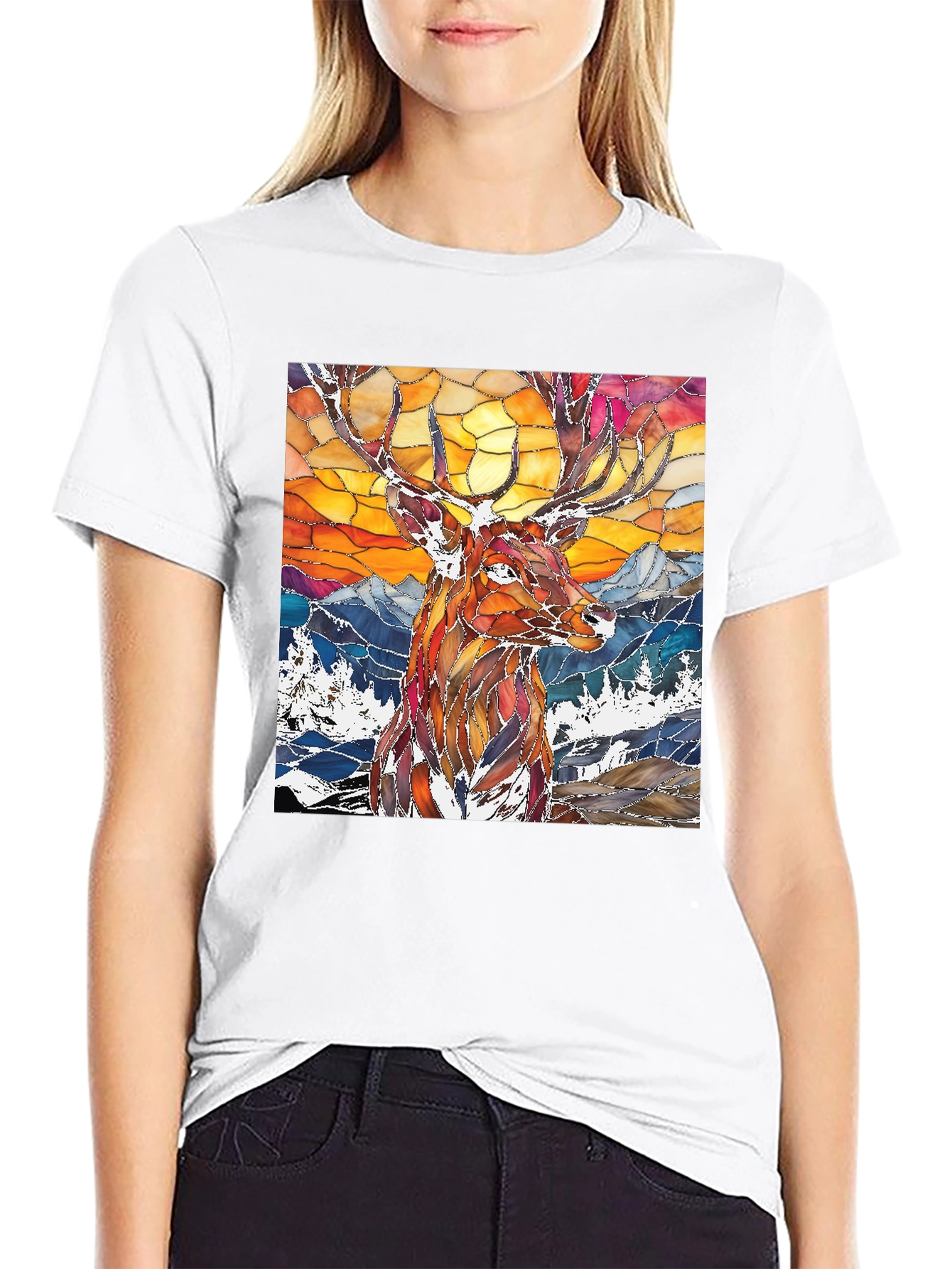 Stained Glass Deer Graphic Tee - Mens Black T-Shirt