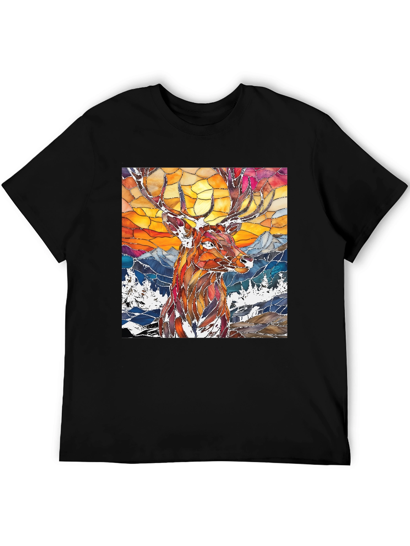 Stained Glass Deer Graphic Tee - Mens Black T-Shirt