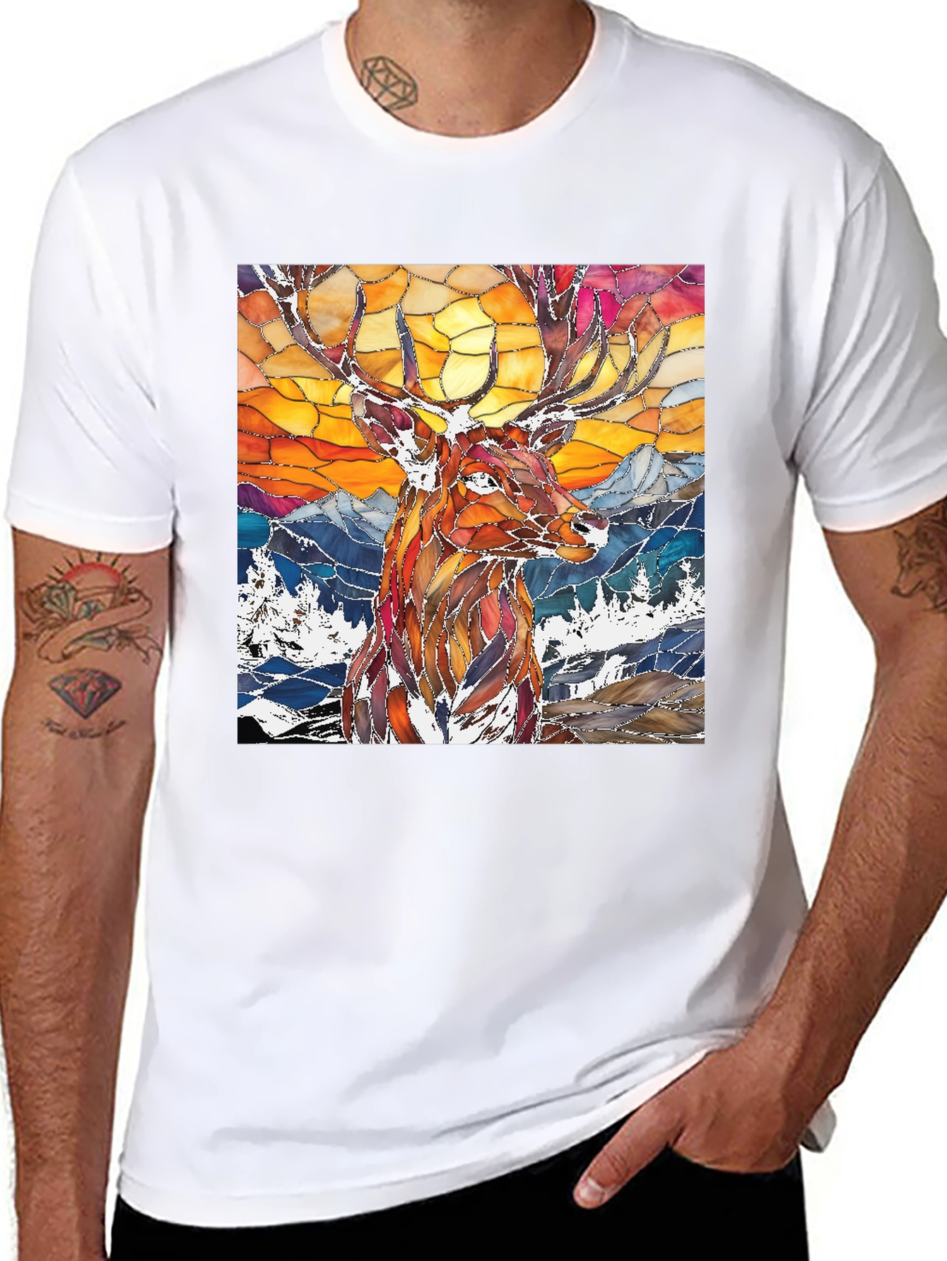 Stained Glass Deer Graphic Tee - Mens Black T-Shirt