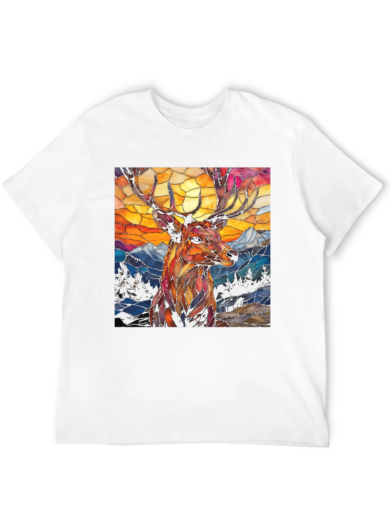 Stained Glass Deer Graphic Tee - Mens Black T-Shirt
