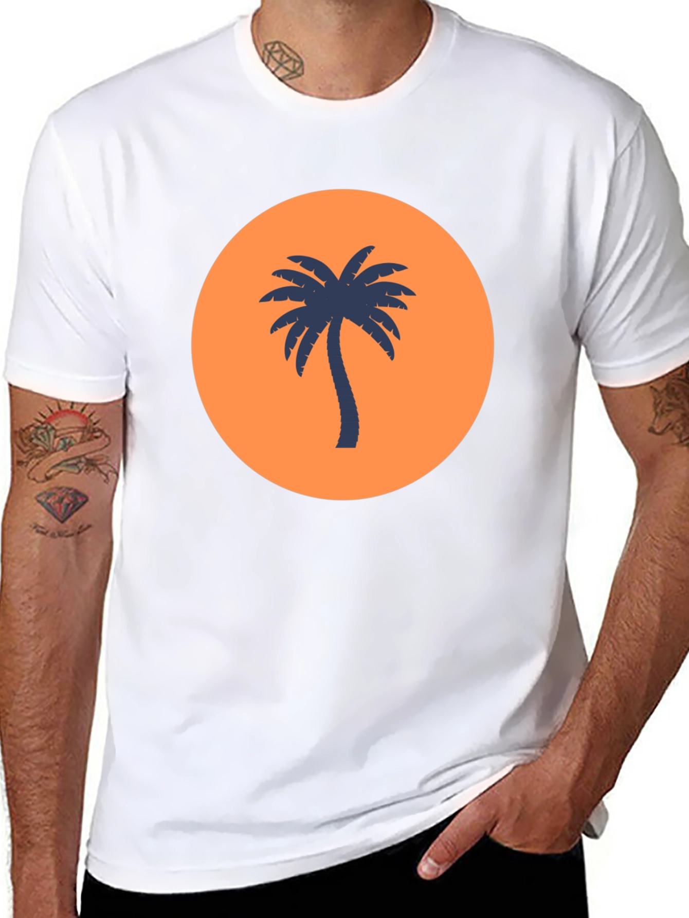 Tropical Palm Tree Graphic Tee - Black