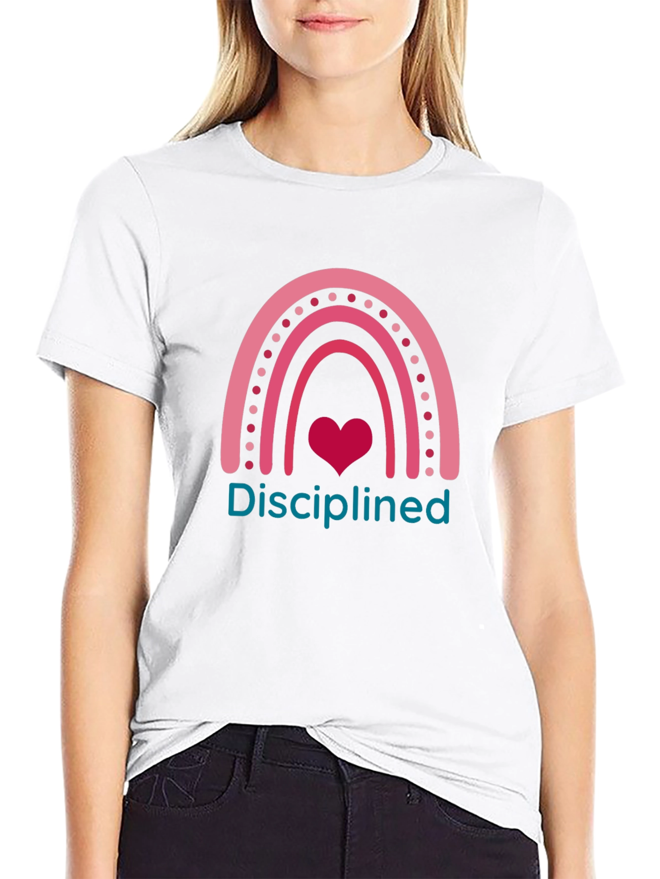 Disciplined Rainbow Heart Graphic T-Shirt