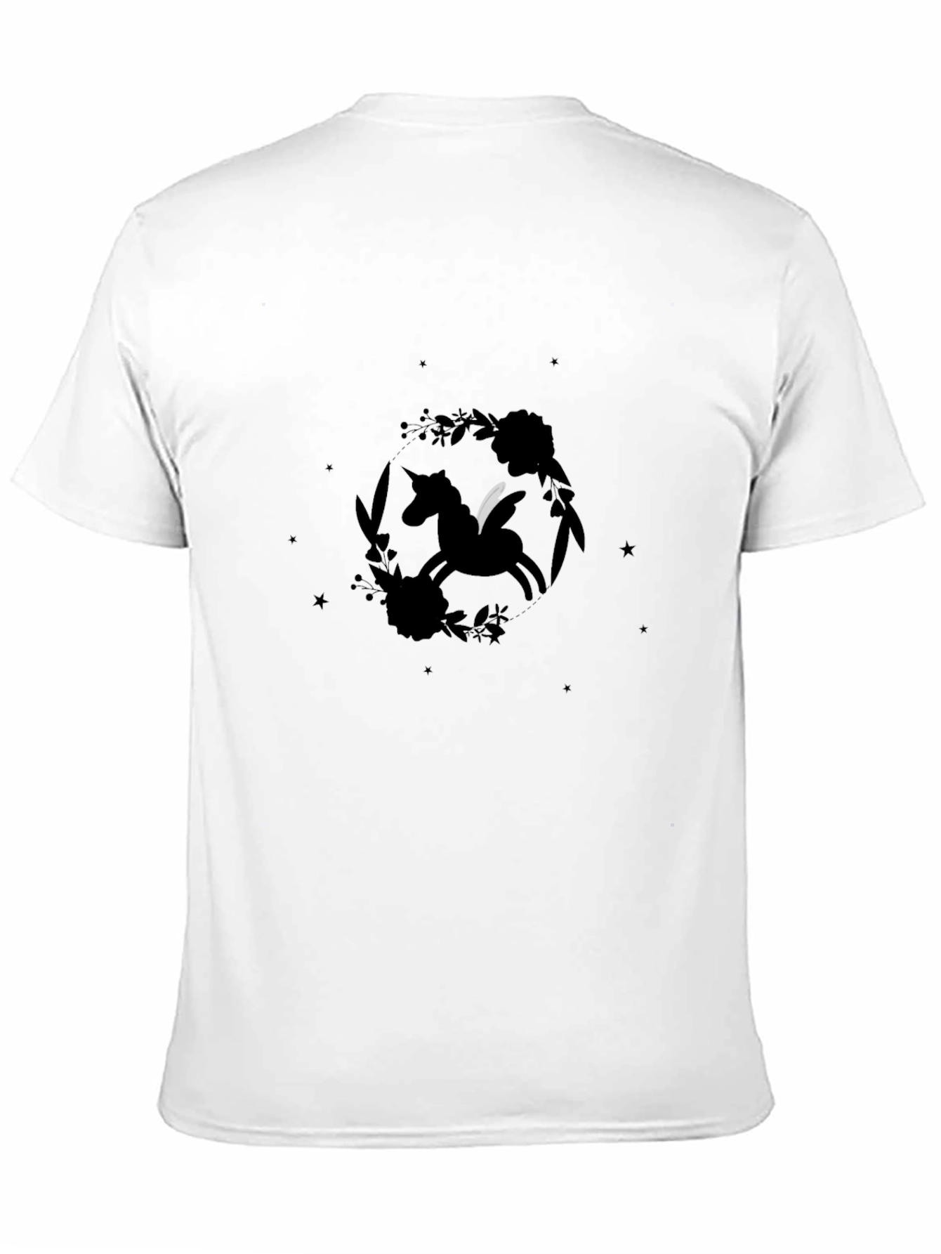 Unicorn Floral Wreath Black T-Shirt