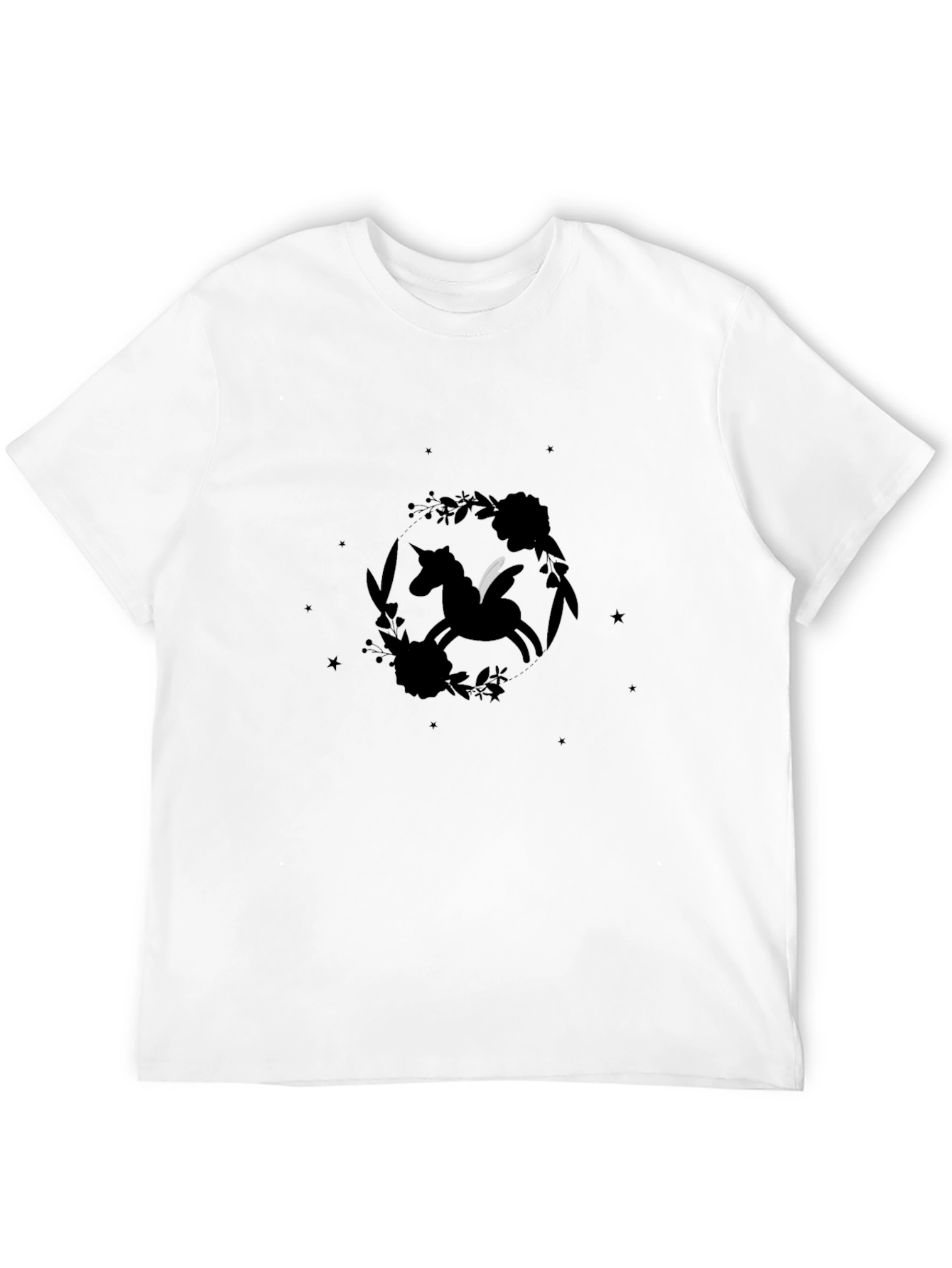 Unicorn Floral Wreath Black T-Shirt