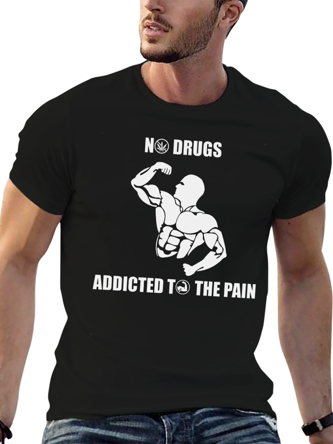 No Drugs Addicted to The Pain Black Graphic T-Shirt