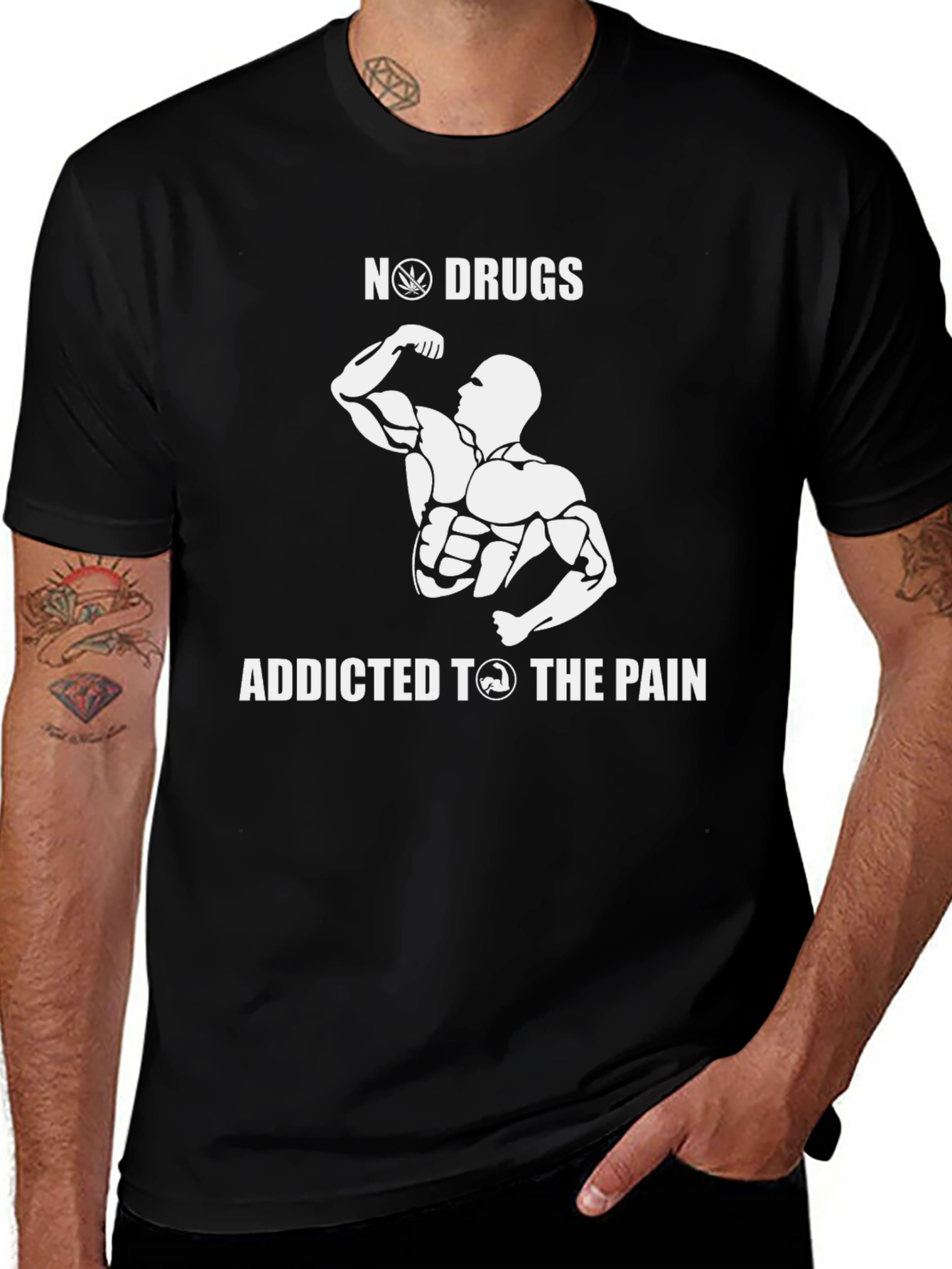 No Drugs Addicted to The Pain Black Graphic T-Shirt