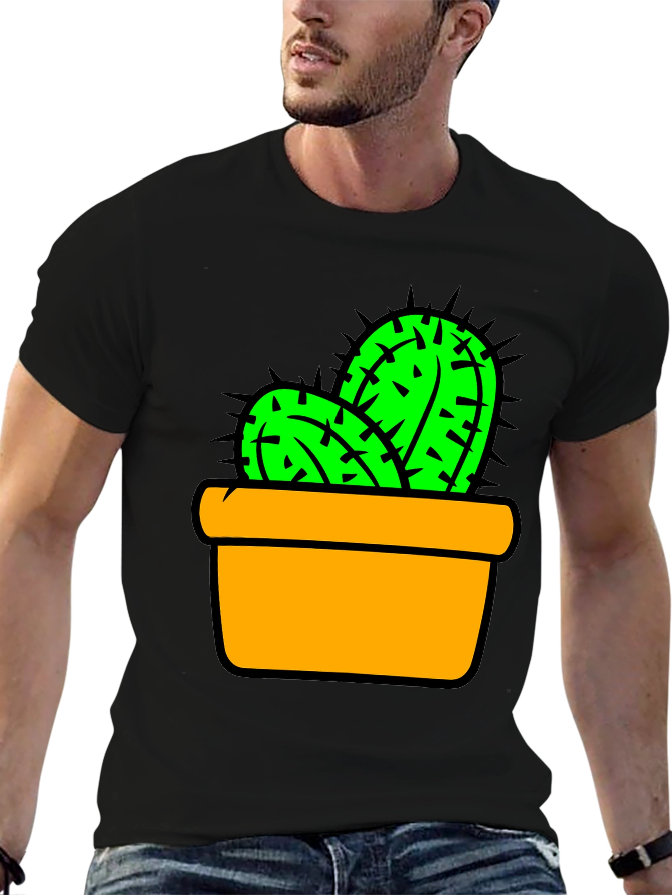 Cactus in Pot Graphic Tee - Trendy Unisex T-Shirt