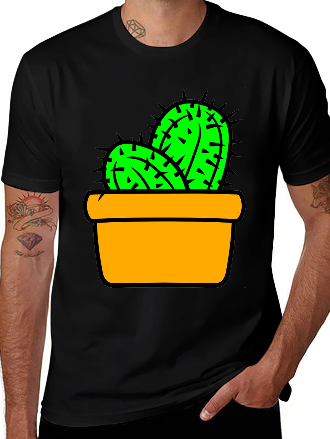 Cactus in Pot Graphic Tee - Trendy Unisex T-Shirt