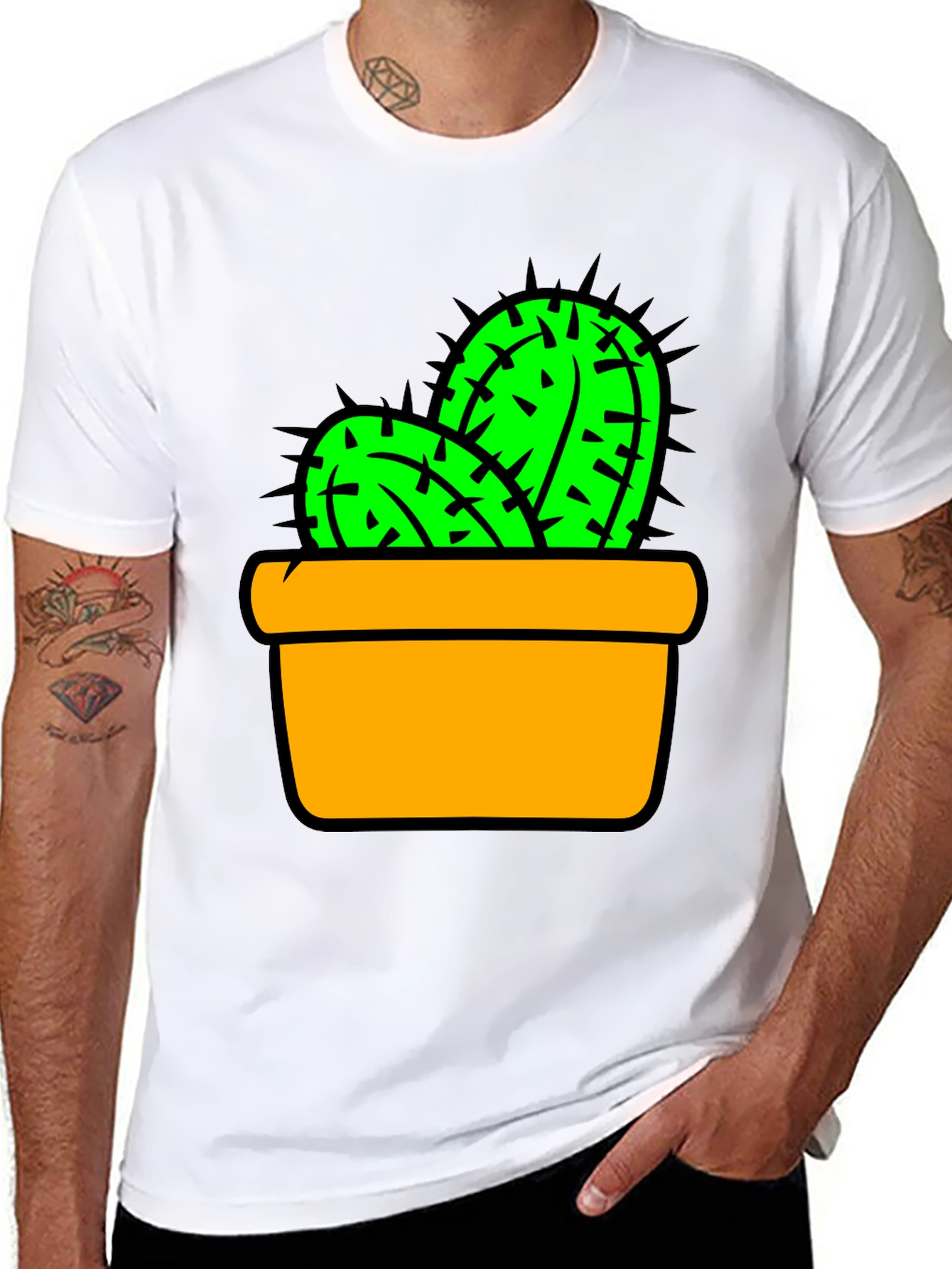 Cactus in Pot Graphic Tee - Trendy Unisex T-Shirt