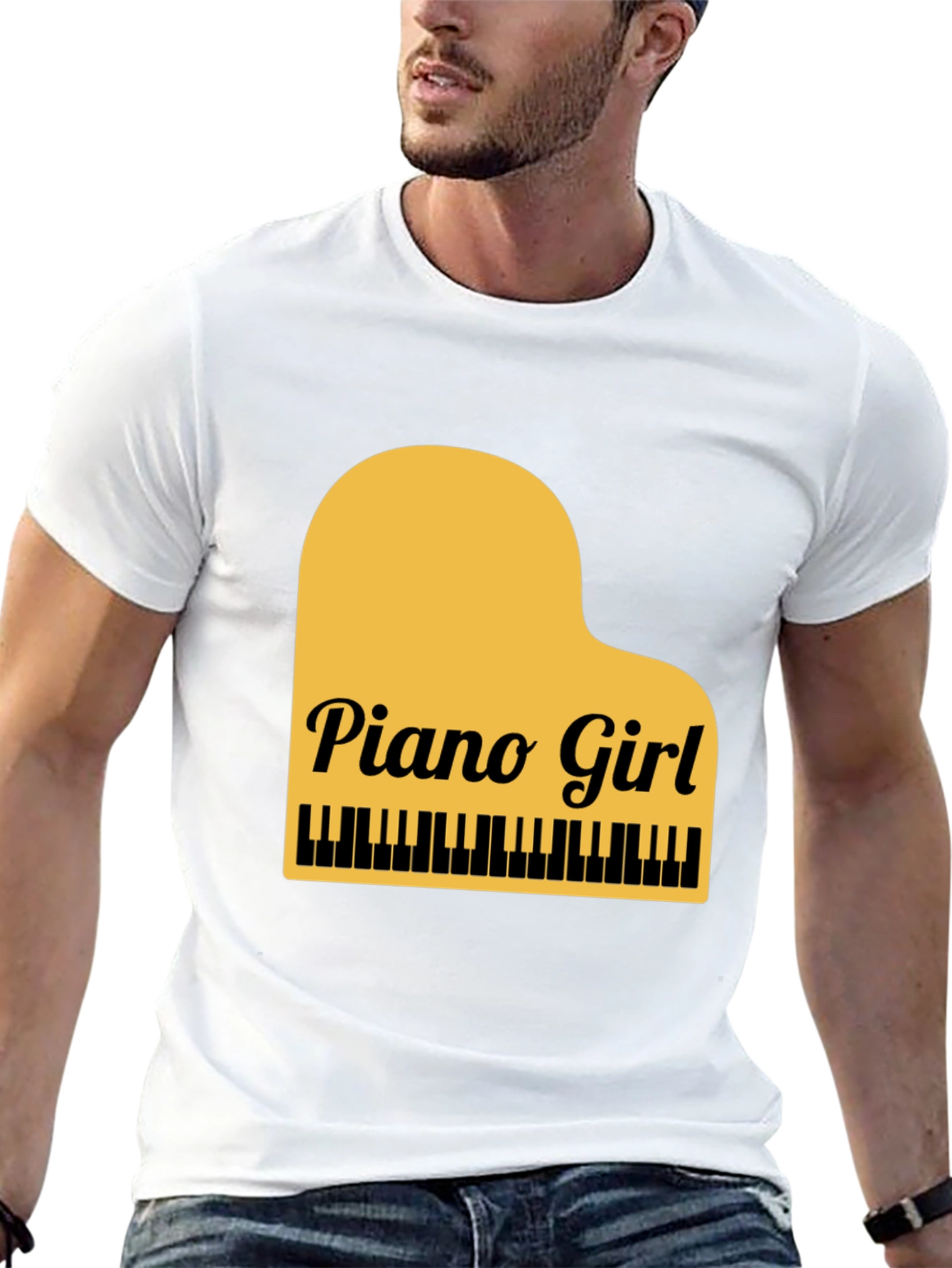 Piano Girl Graphic Tee - Black Cotton Blend
