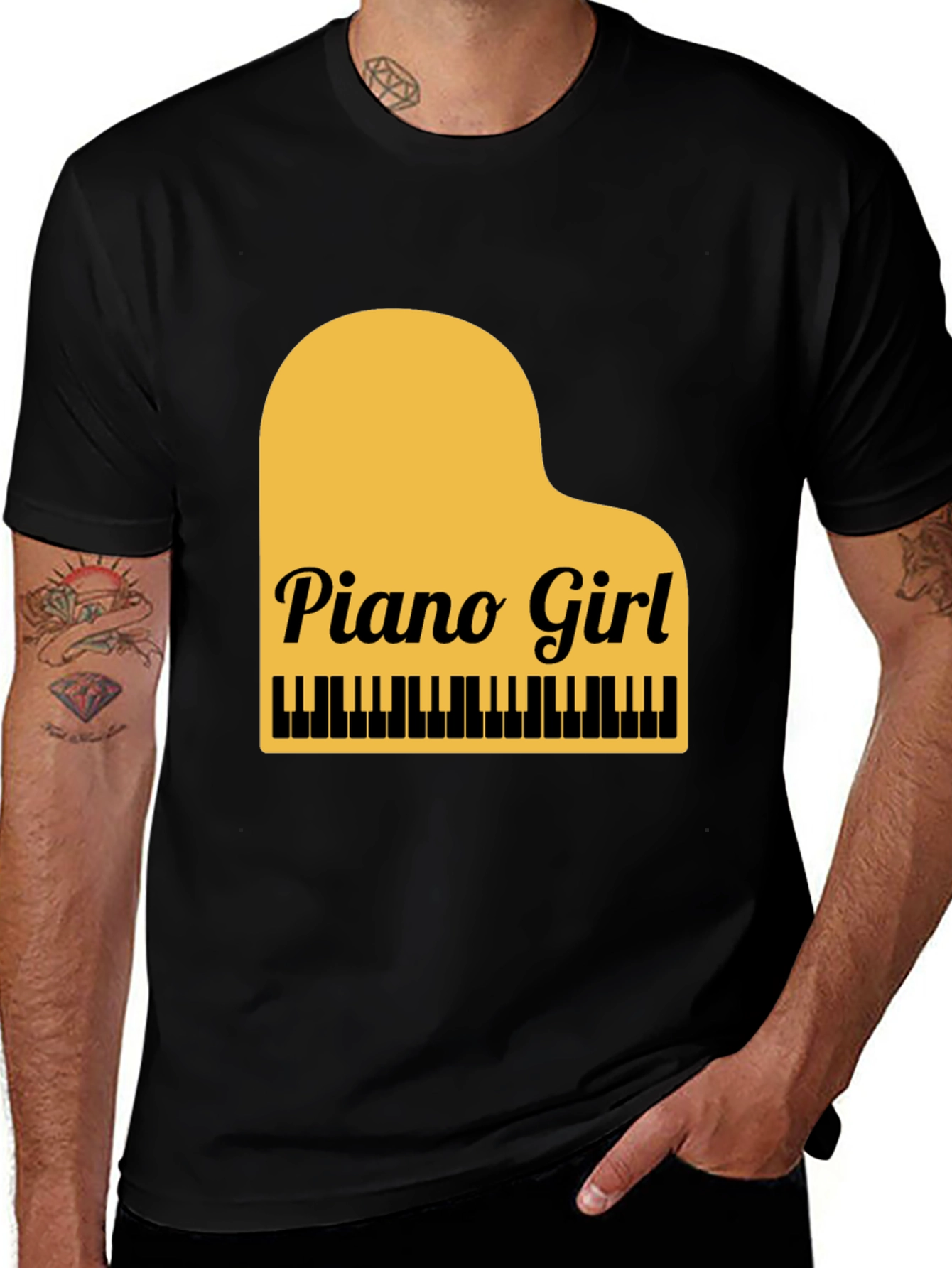 Piano Girl Graphic Tee - Black Cotton Blend