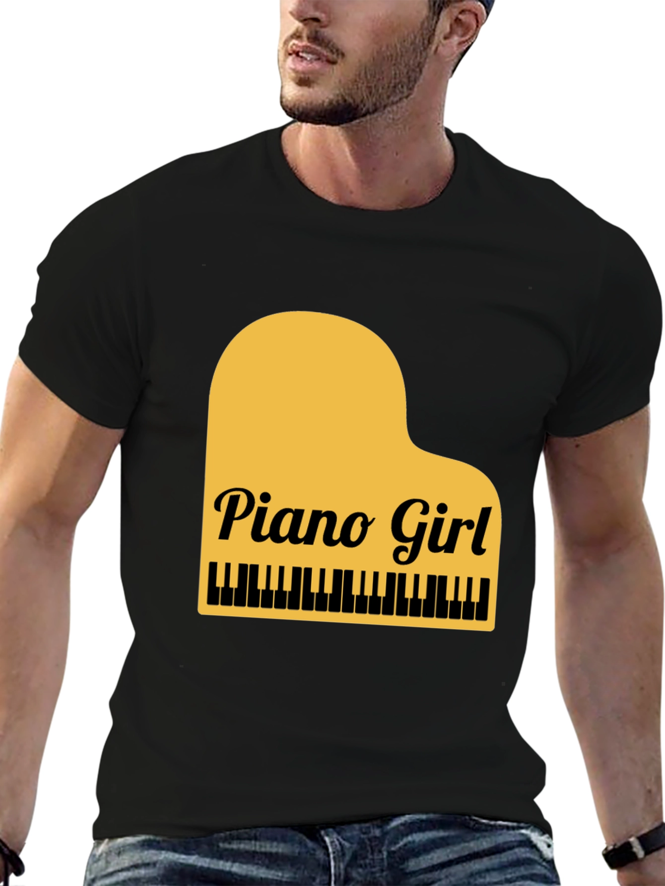 Piano Girl Graphic Tee - Black Cotton Blend