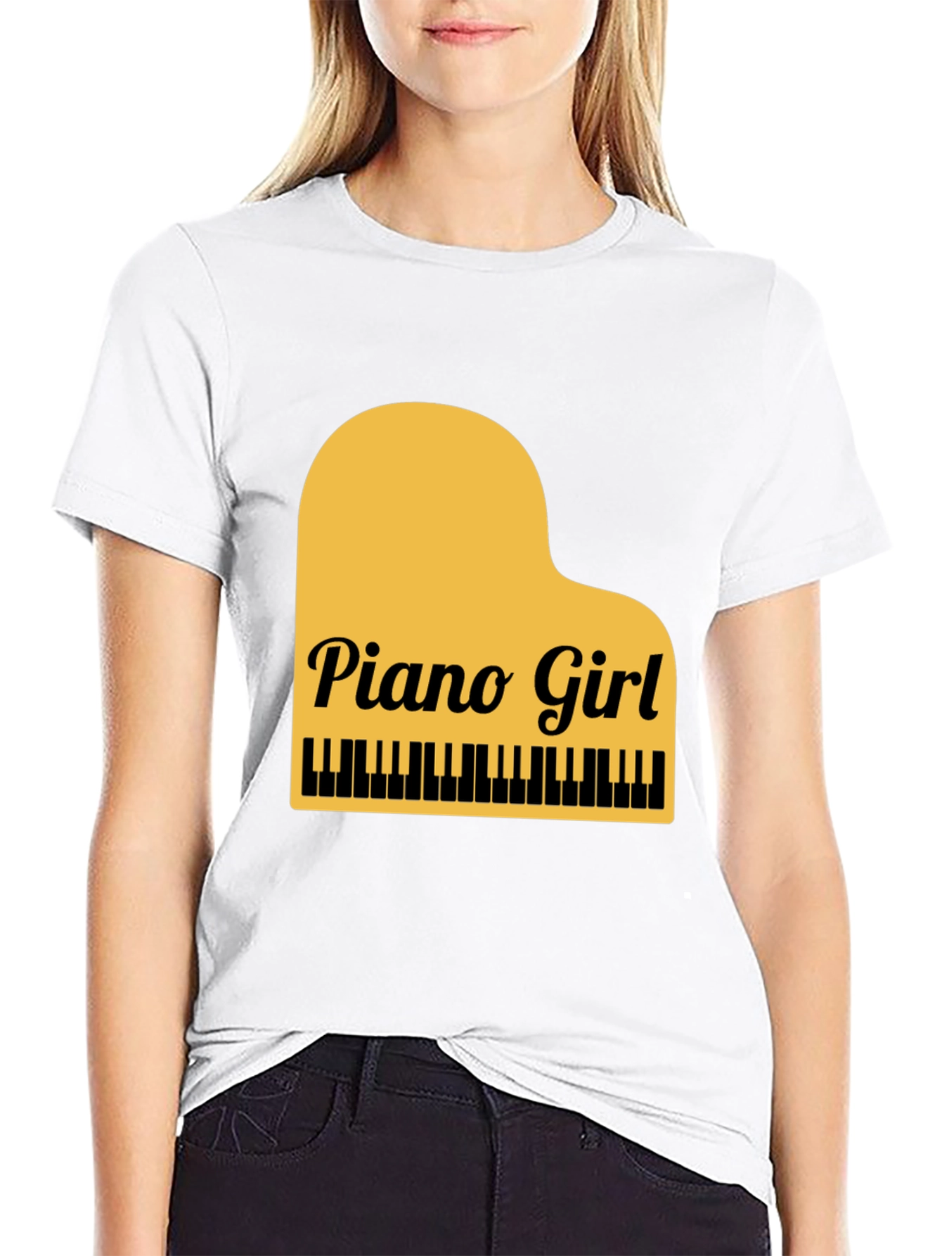Piano Girl Graphic Tee - Black Cotton Blend
