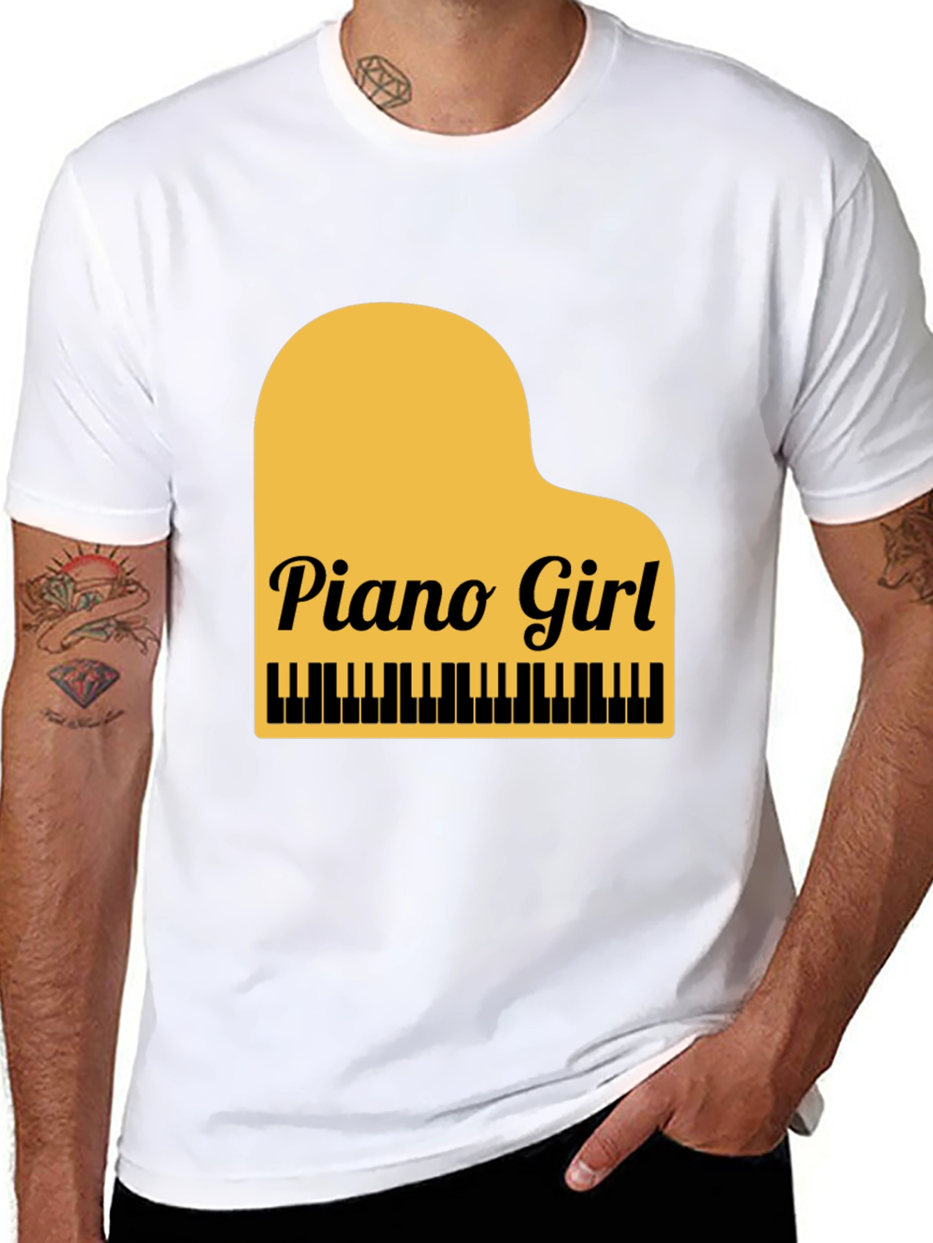 Piano Girl Graphic Tee - Black Cotton Blend