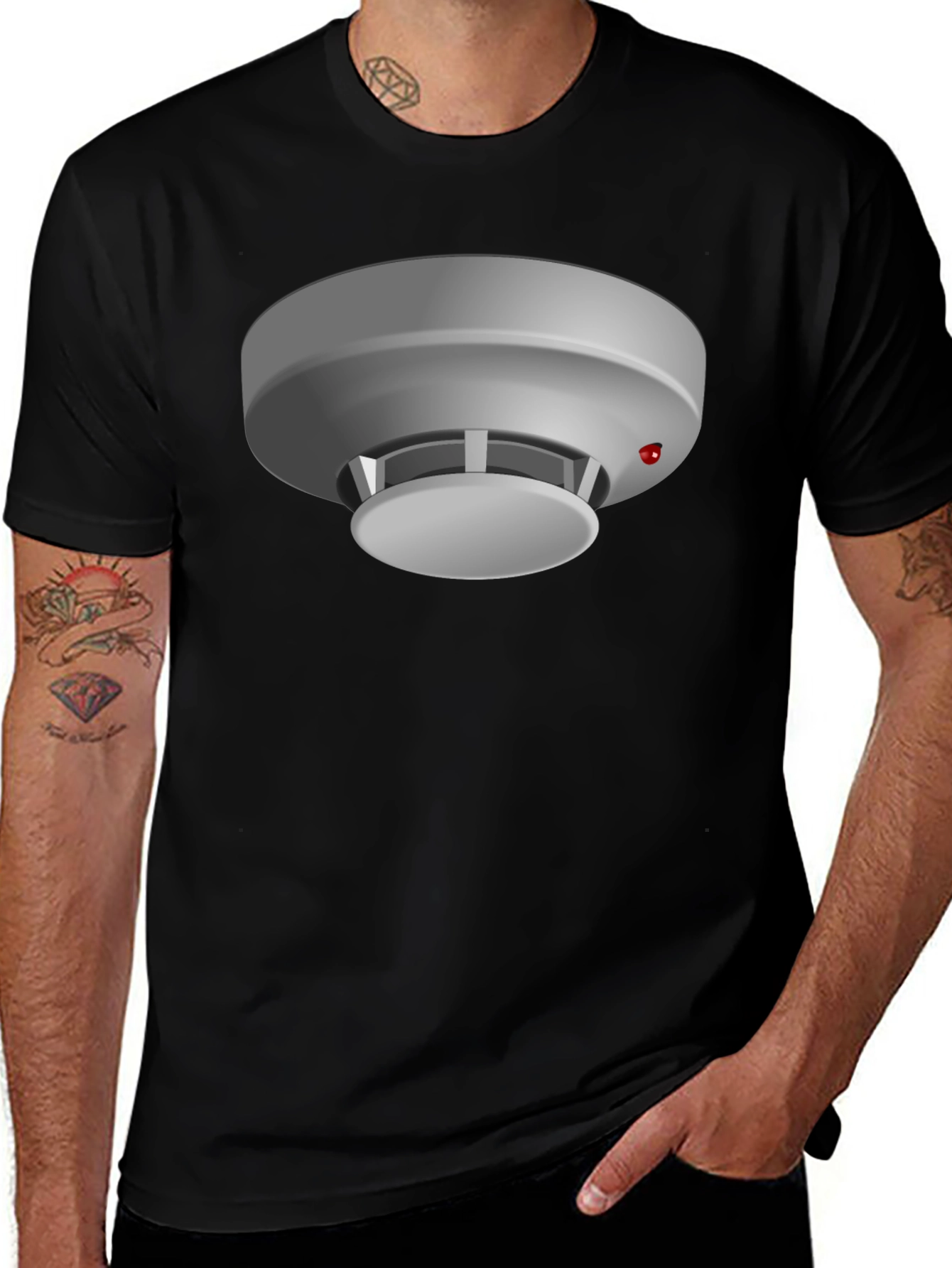 Novelty Smoke Detector Graphic Tee - Black