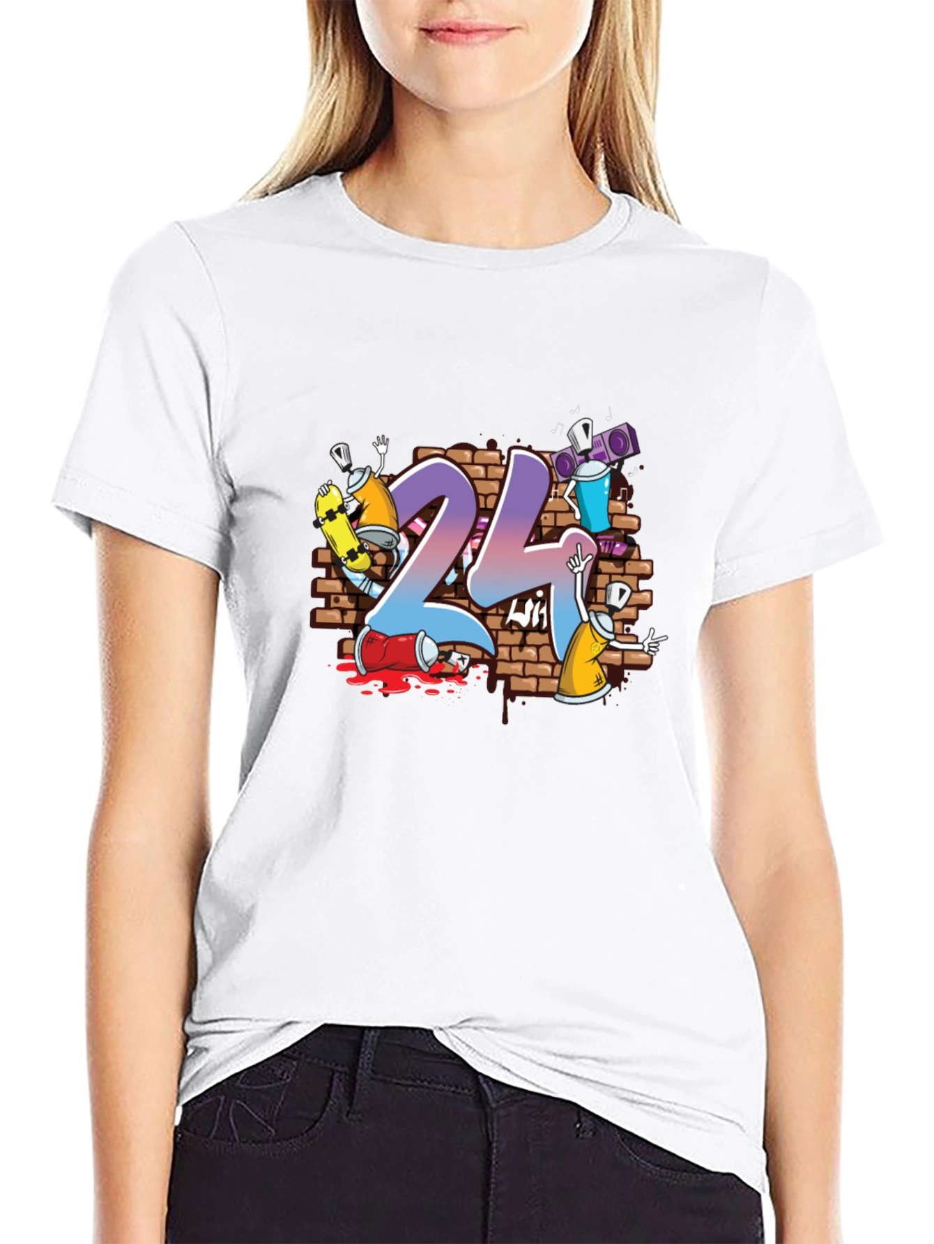 24 Graffiti Style Graphic Print T-Shirt