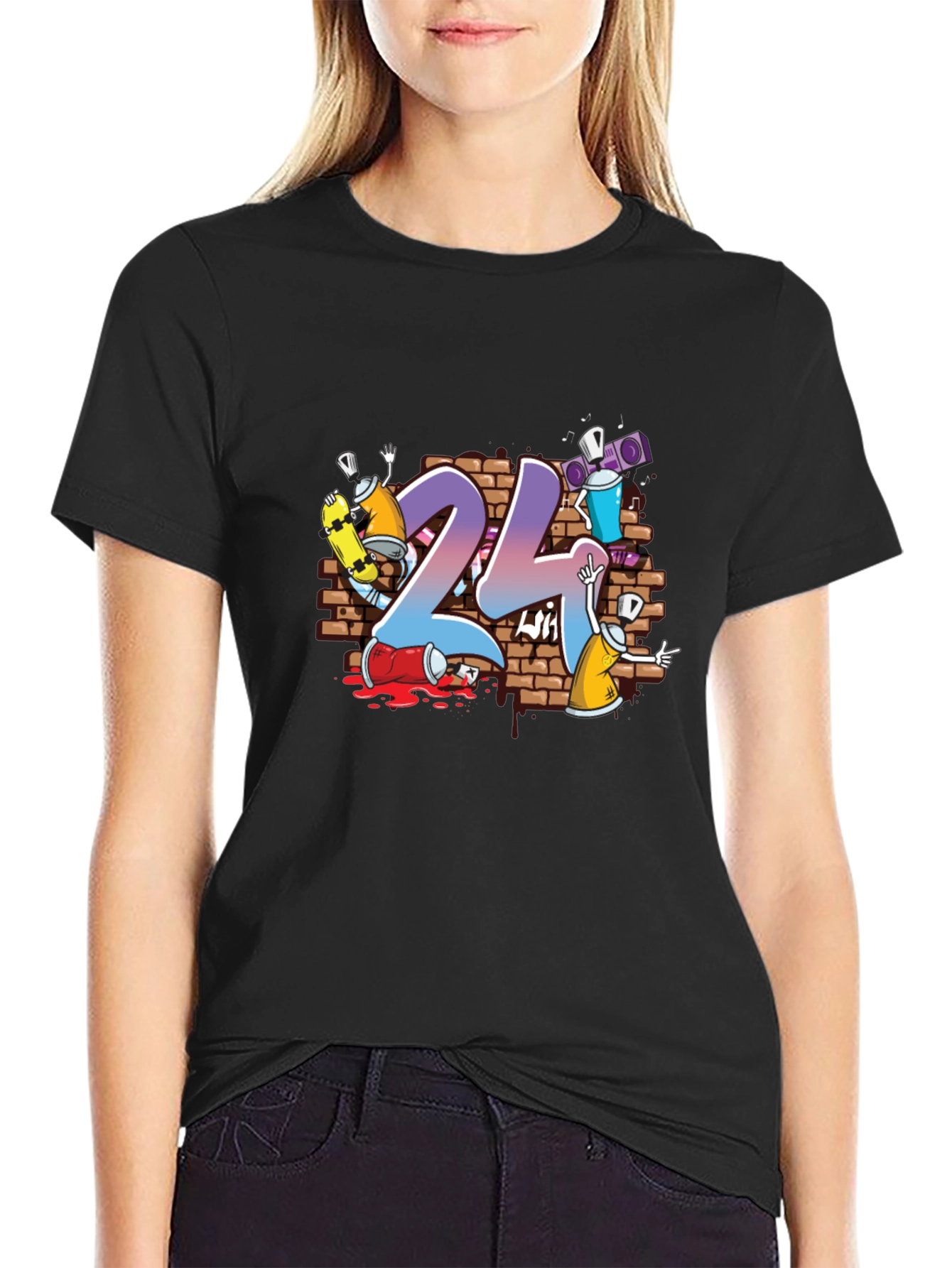 24 Graffiti Style Graphic Print T-Shirt