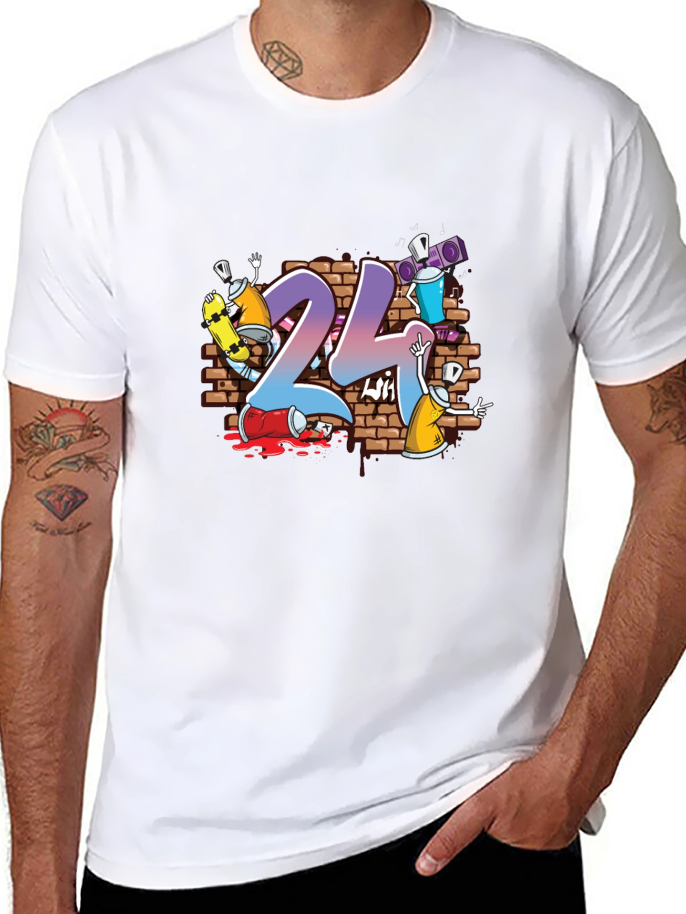 24 Graffiti Style Graphic Print T-Shirt