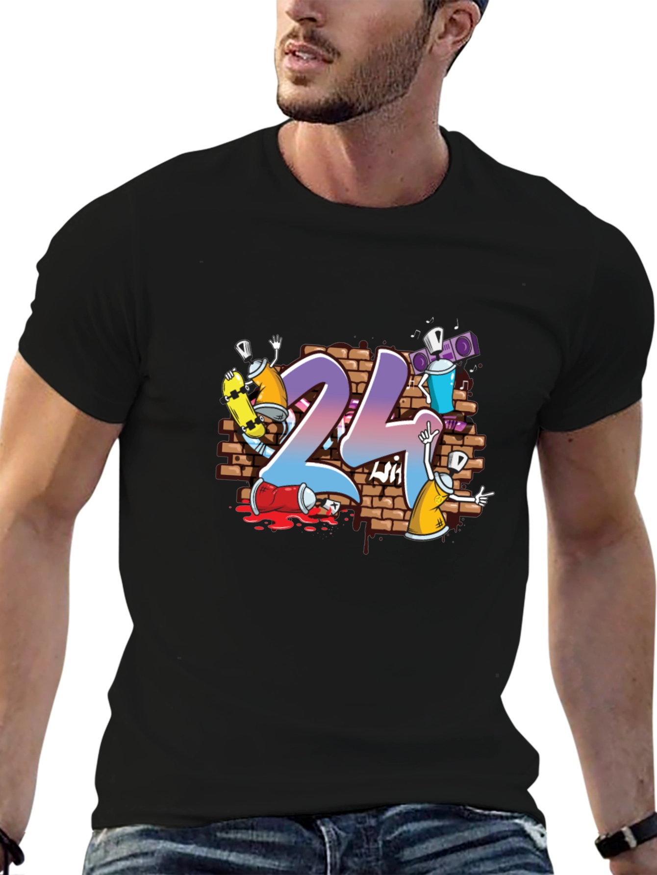 24 Graffiti Style Graphic Print T-Shirt