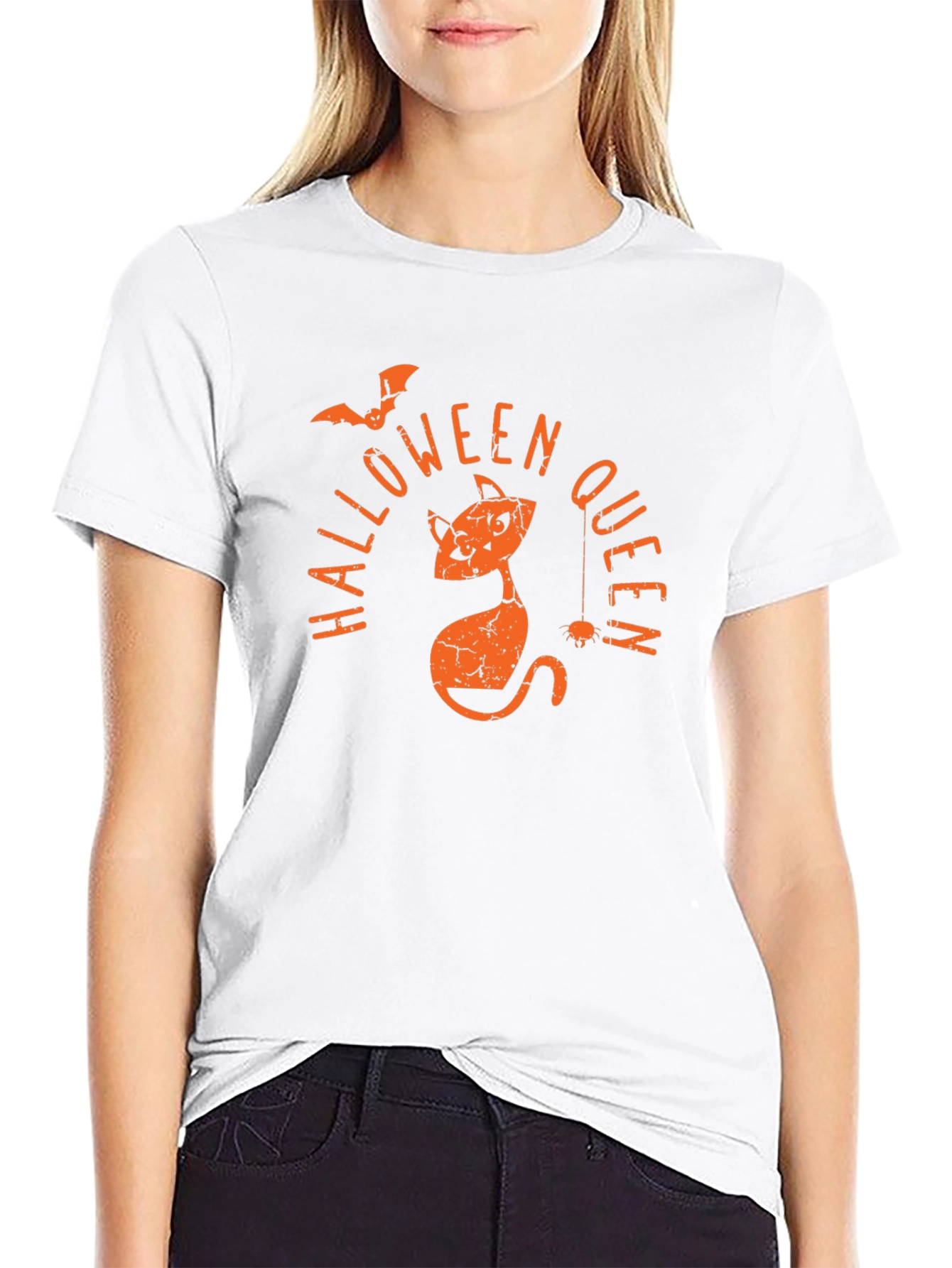 Halloween Queen T-Shirt - Black Cat & Bat Design