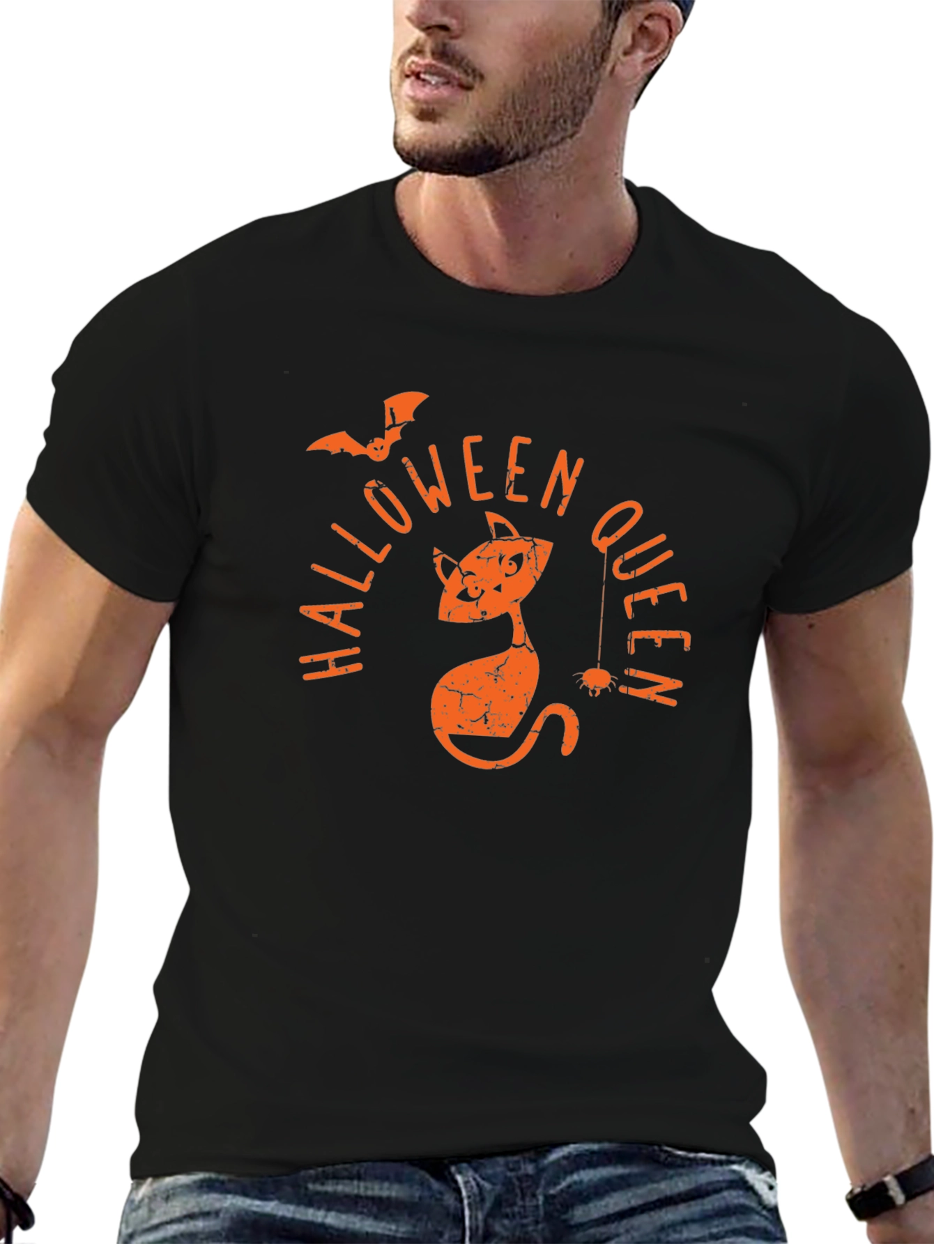 Halloween Queen T-Shirt - Black Cat & Bat Design