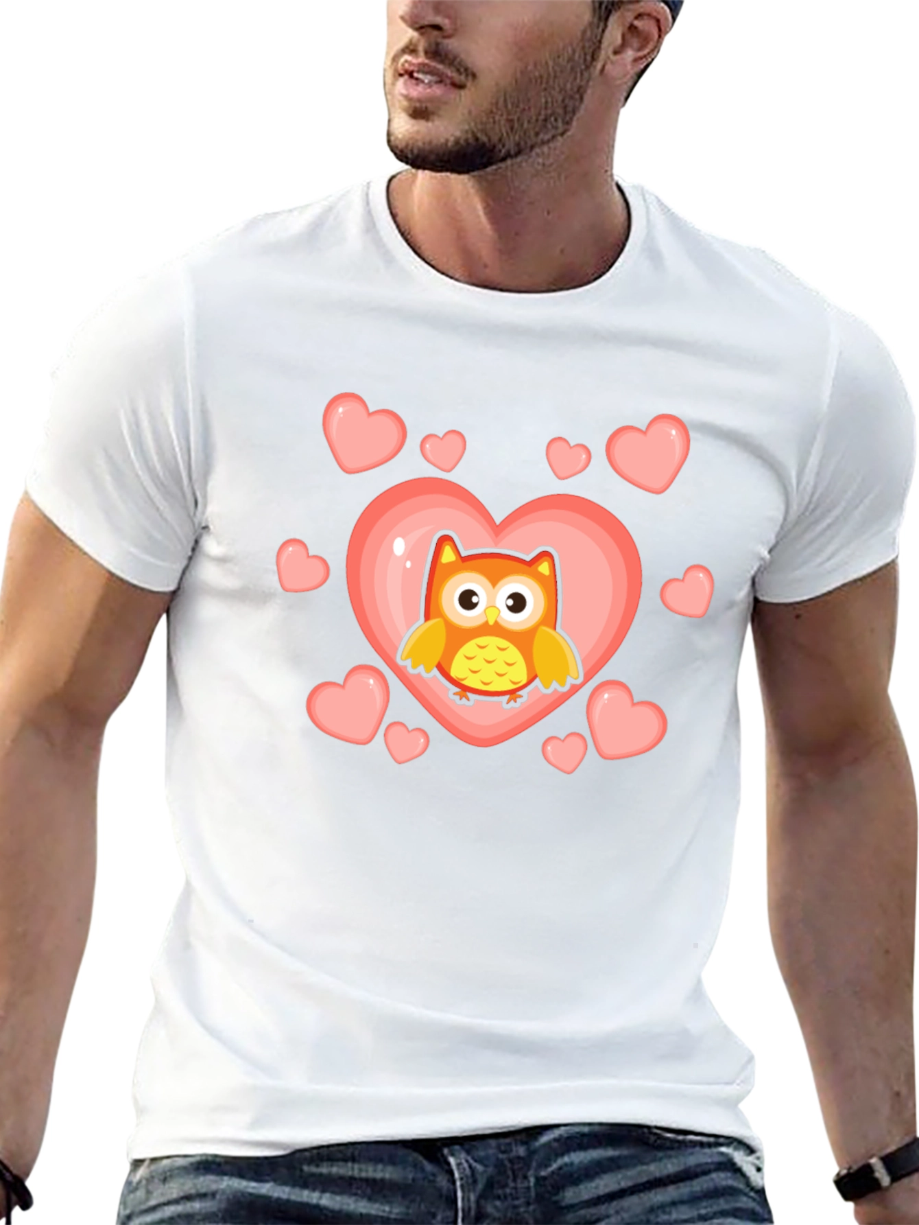 Cute Owl Heart Graphic T-Shirt - Black