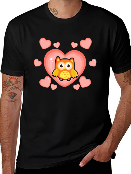 Cute Owl Heart Graphic T-Shirt - Black