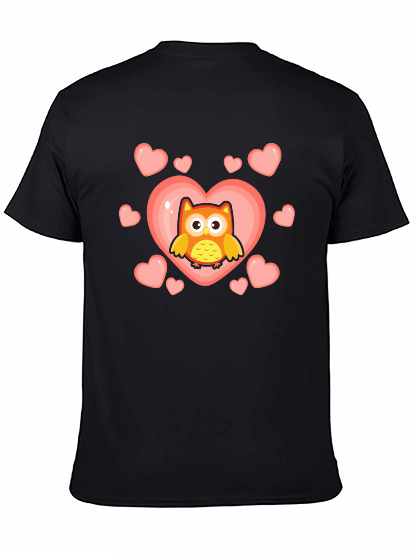 Cute Owl Heart Graphic T-Shirt - Black