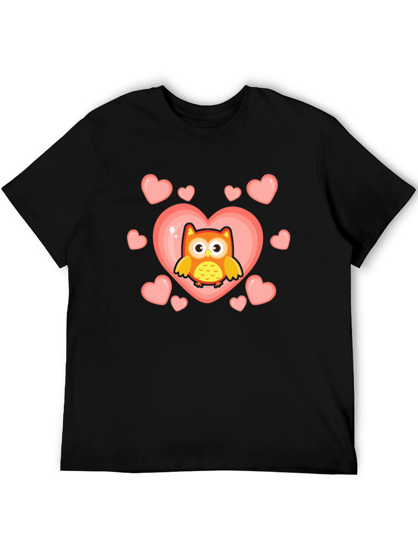 Cute Owl Heart Graphic T-Shirt - Black