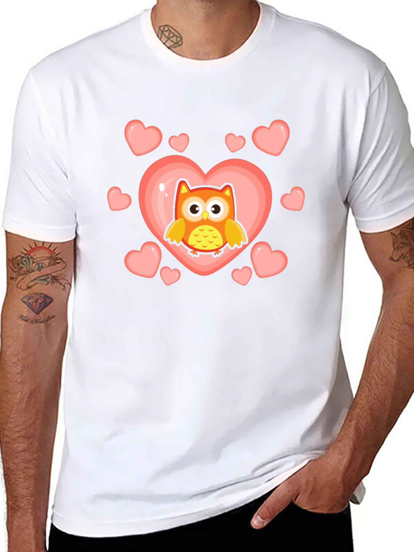Cute Owl Heart Graphic T-Shirt - Black