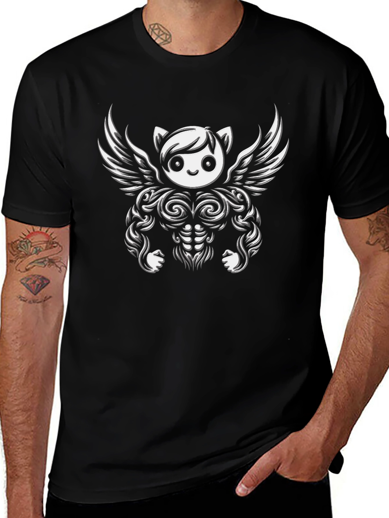 Funny Cartoon Angel Gym Bodybuilder T-Shirt