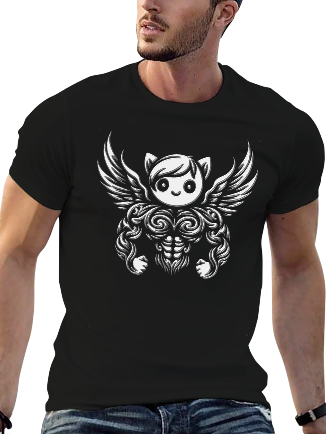 Funny Cartoon Angel Gym Bodybuilder T-Shirt