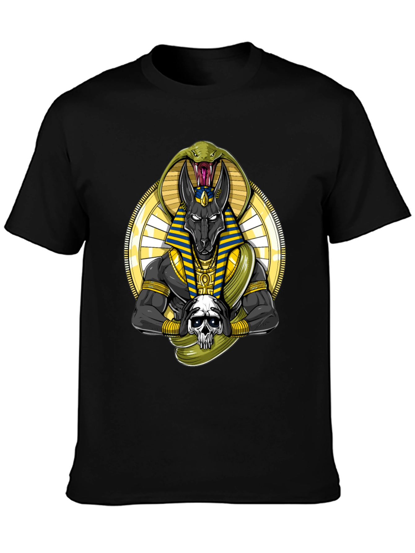 Anubis Snake Skull Graphic Black T-Shirt