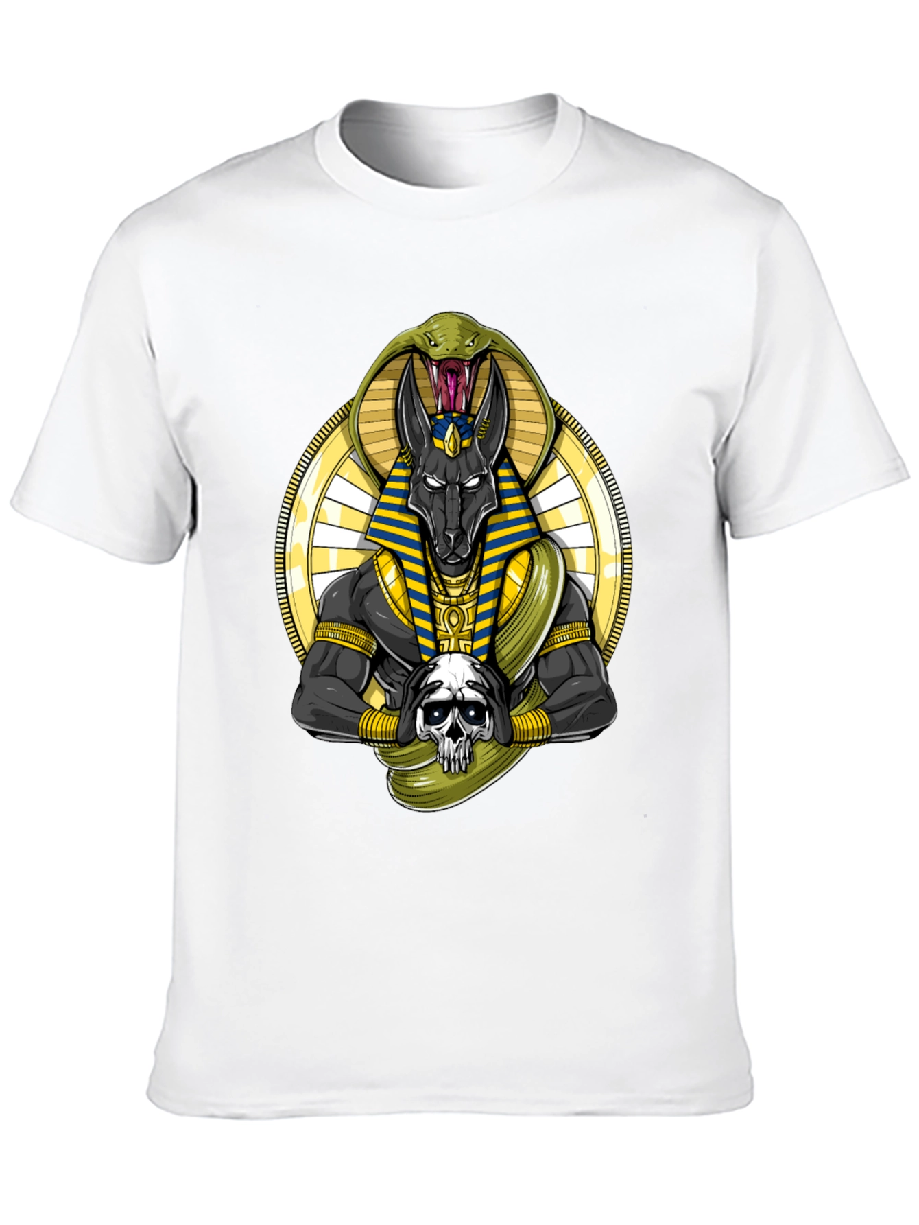 Anubis Snake Skull Graphic Black T-Shirt