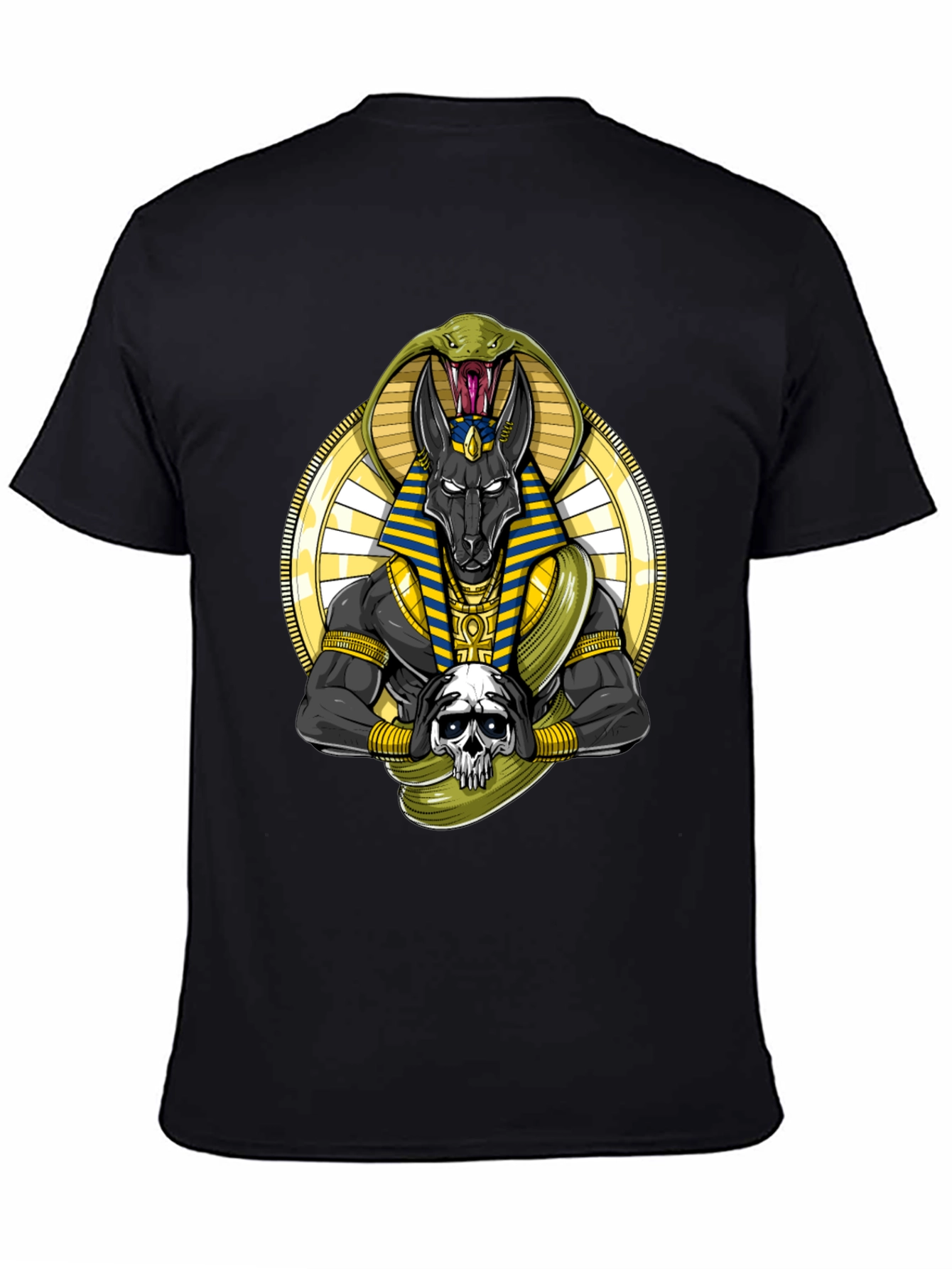 Anubis Snake Skull Graphic Black T-Shirt