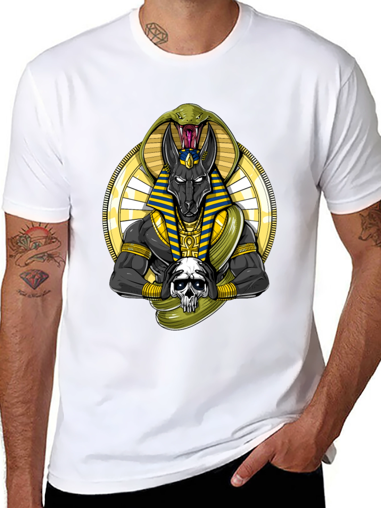 Anubis Snake Skull Graphic Black T-Shirt