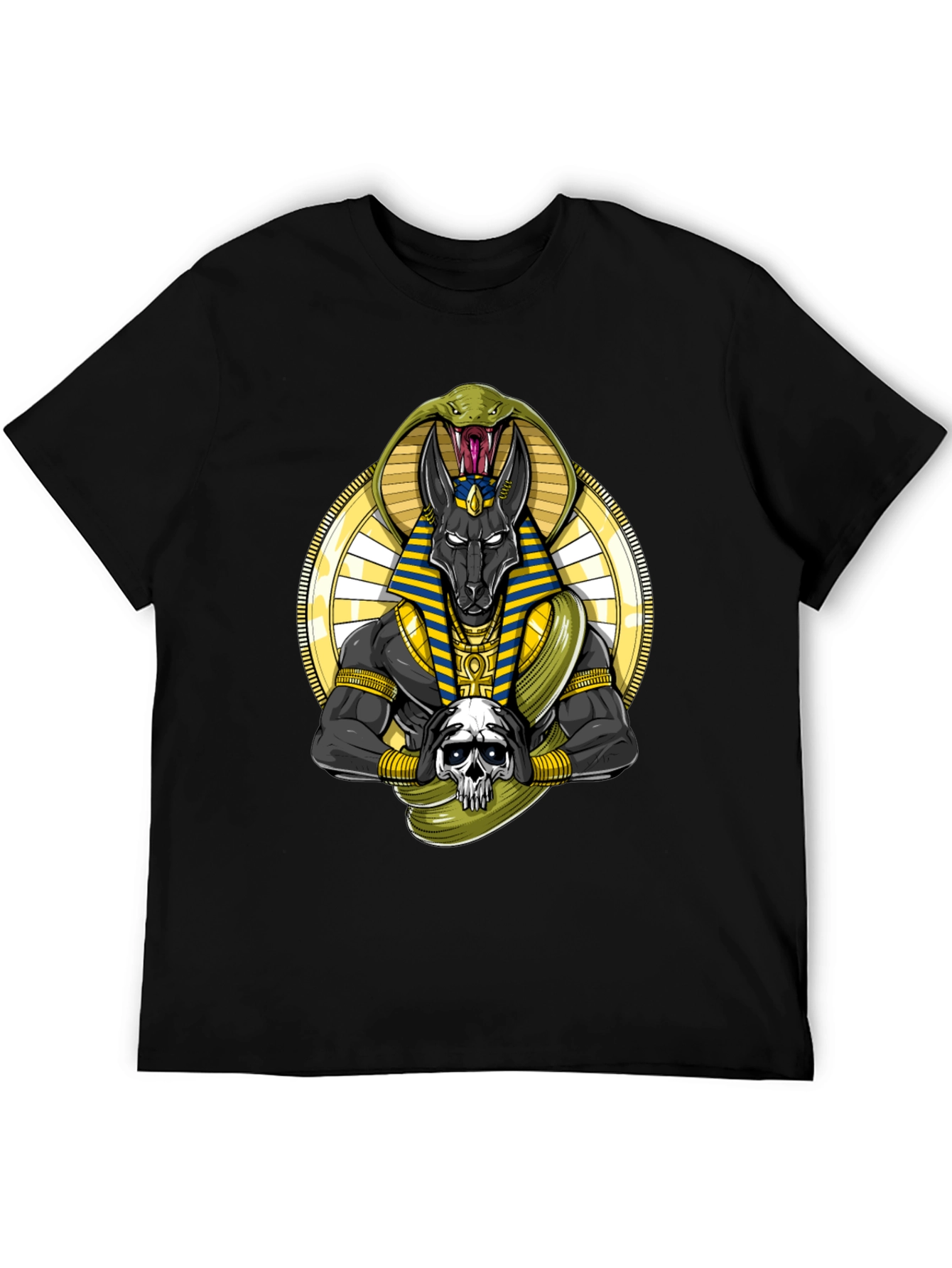 Anubis Snake Skull Graphic Black T-Shirt
