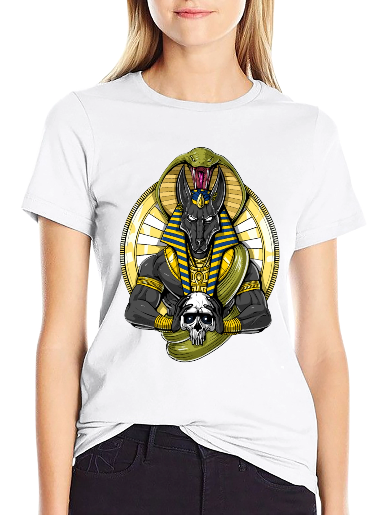 Anubis Snake Skull Graphic Black T-Shirt