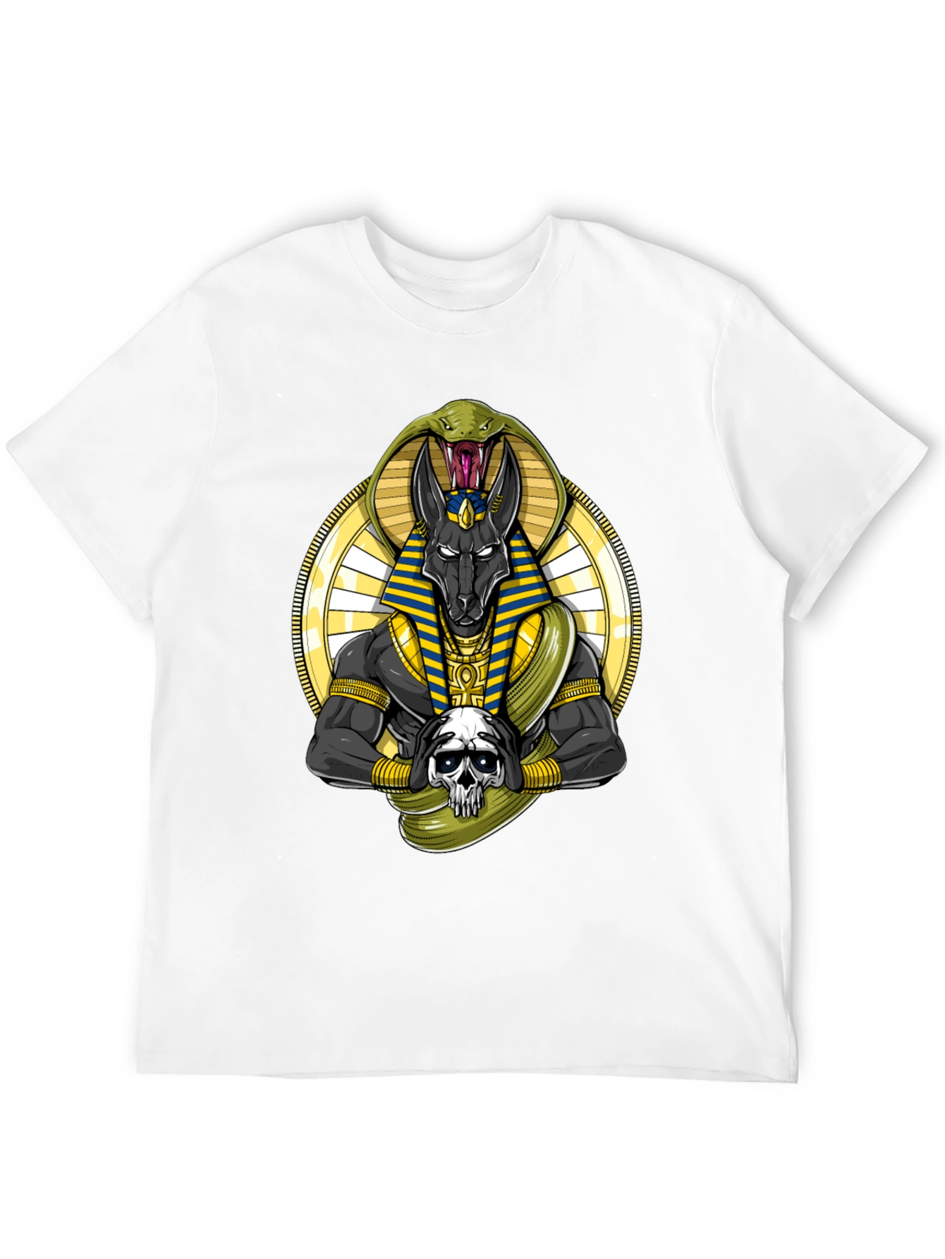Anubis Snake Skull Graphic Black T-Shirt