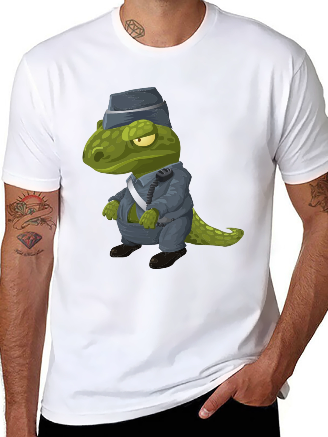 Dino Officer T-Shirt - Cartoon T-Rex Police Design