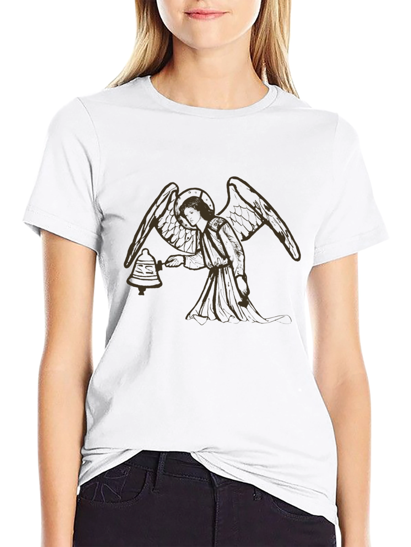 Angel Bell T-Shirt - Black Cotton Graphic Tee