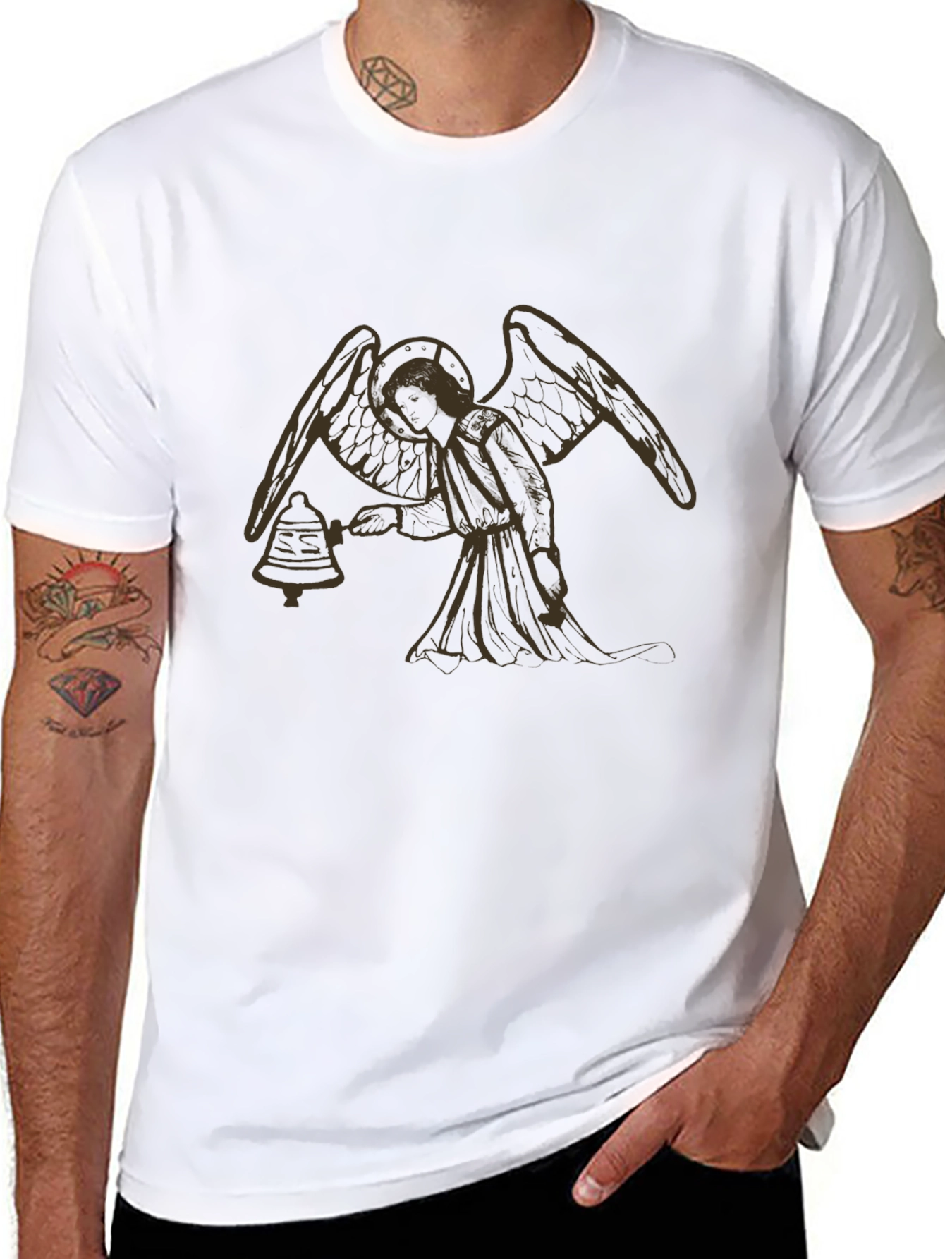 Angel Bell T-Shirt - Black Cotton Graphic Tee