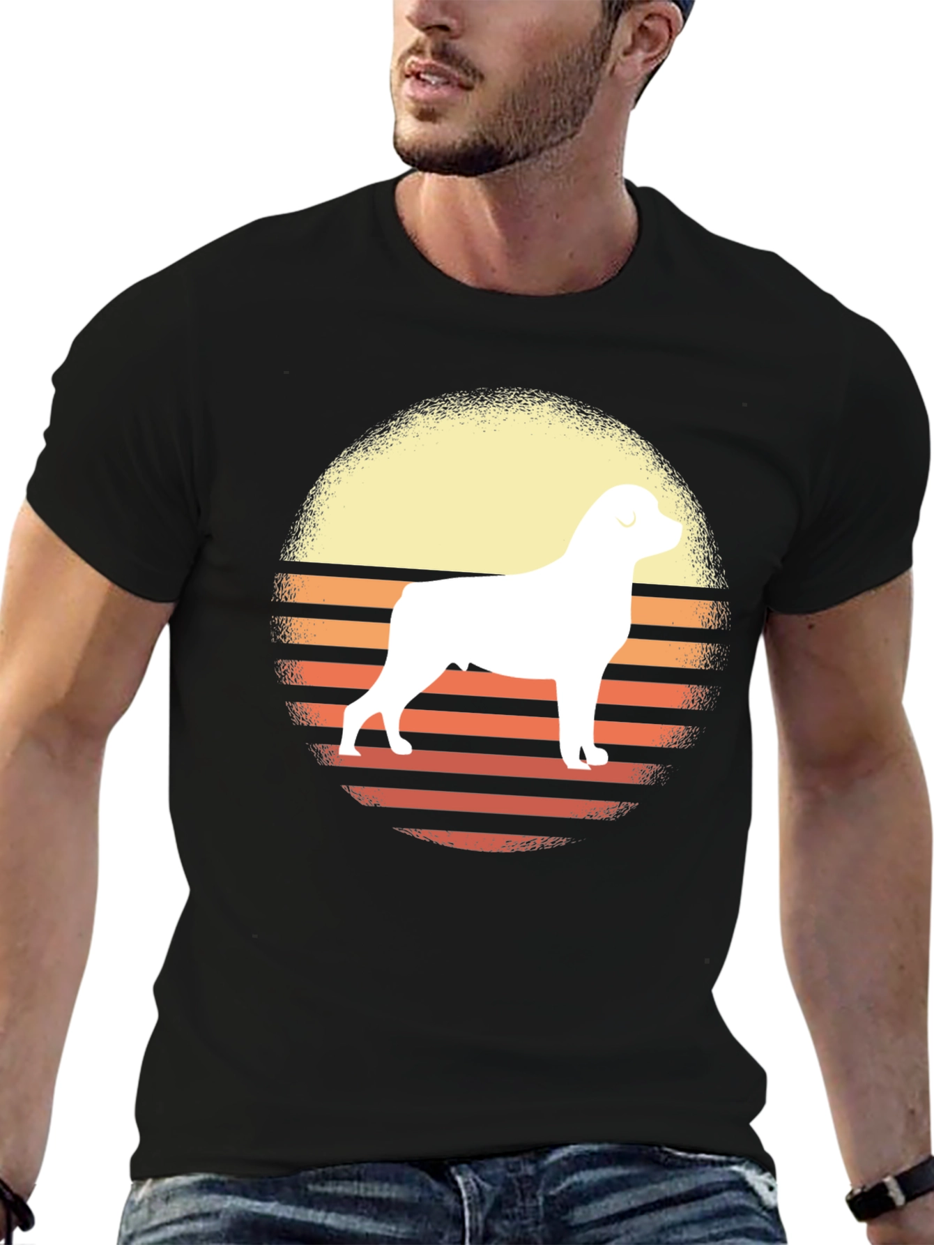 Retro Rottweiler Sunset Graphic Tee