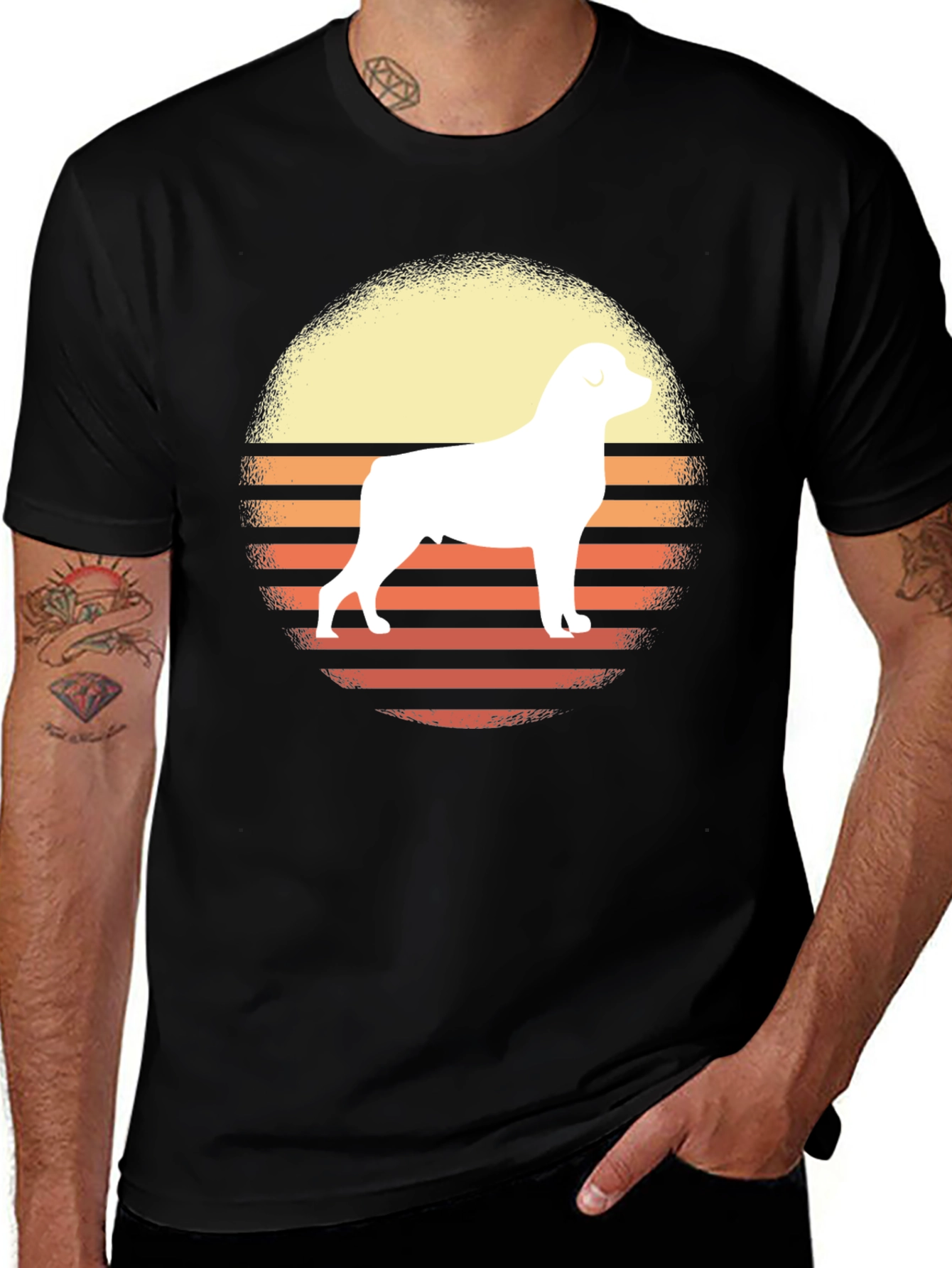 Retro Rottweiler Sunset Graphic Tee