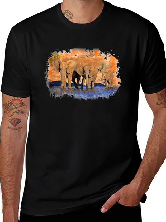 Elephant Family Graphic Print Black T-Shirt