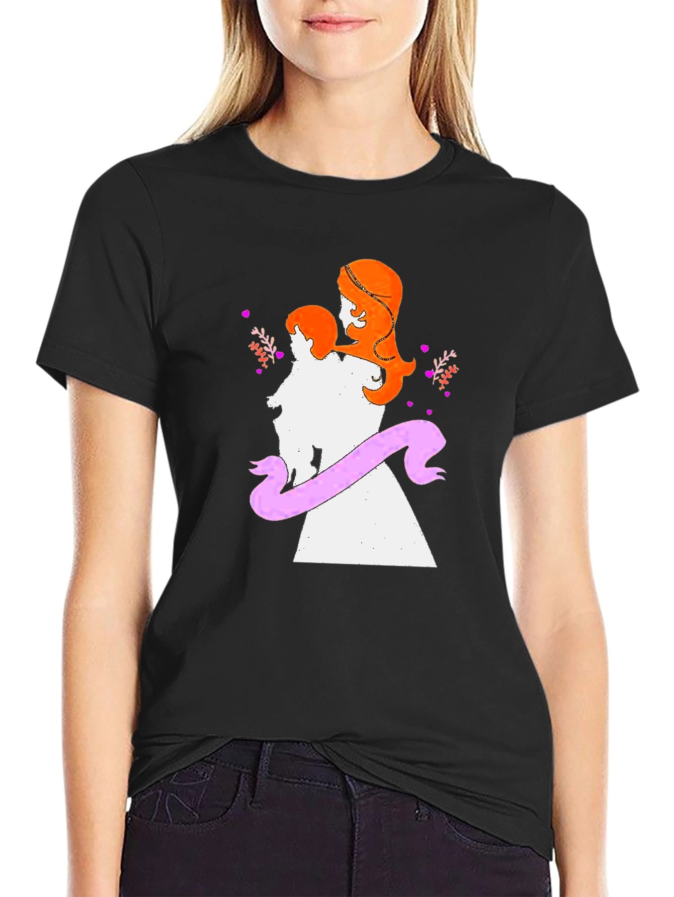 Mother and Child Graphic Tee - Soft Black Cotton