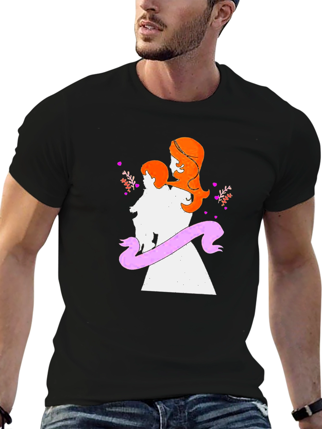Mother and Child Graphic Tee - Soft Black Cotton