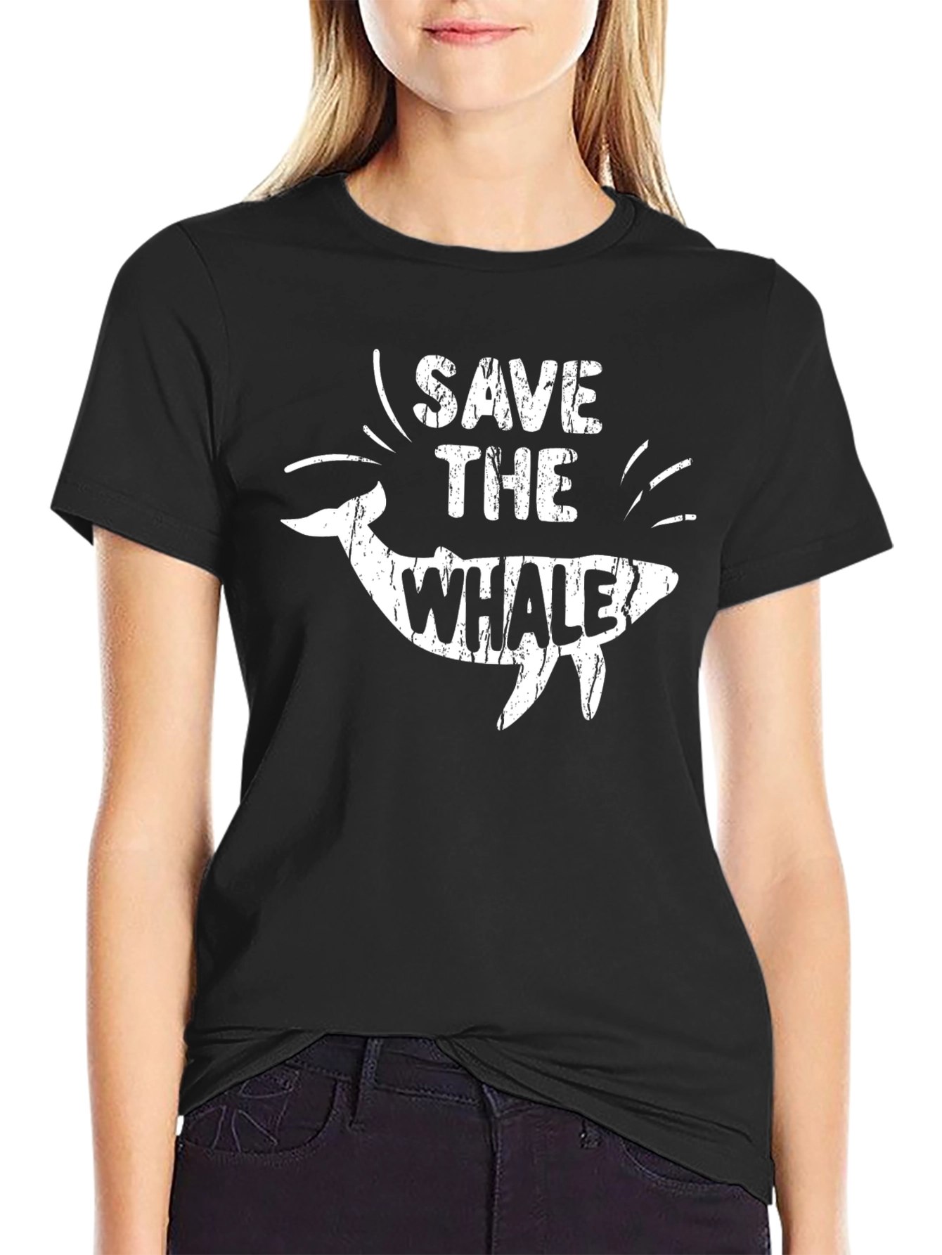 Save the Whale Graphic Tee - Black Cotton T-Shirt