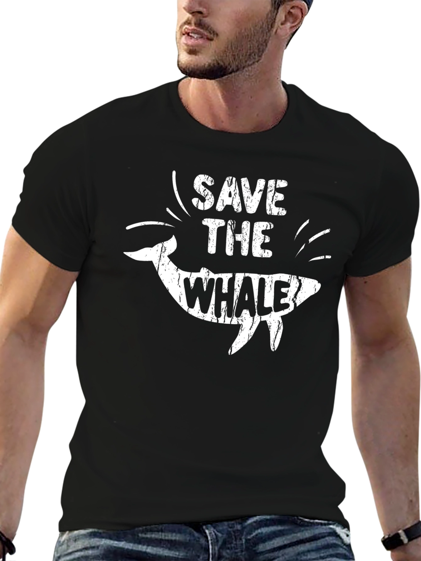 Save the Whale Graphic Tee - Black Cotton T-Shirt
